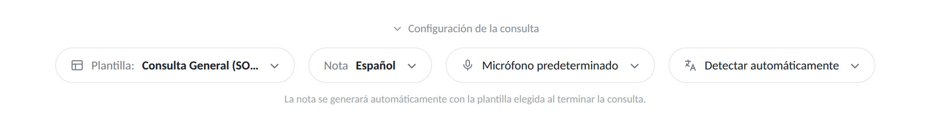 Barra de configuración de la consulta