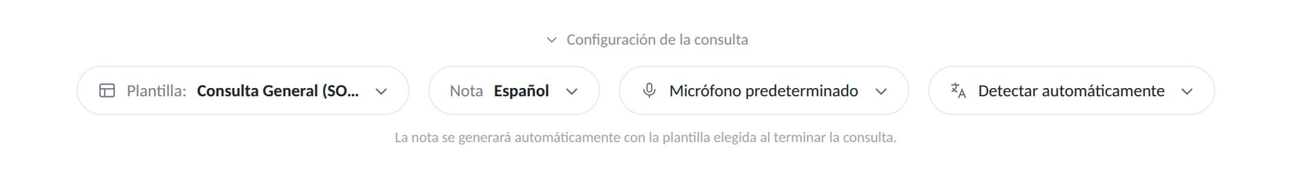 Barra de configuración de la consulta