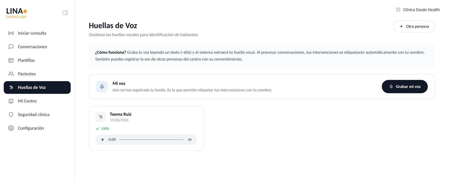Pantalla de huellas de voz