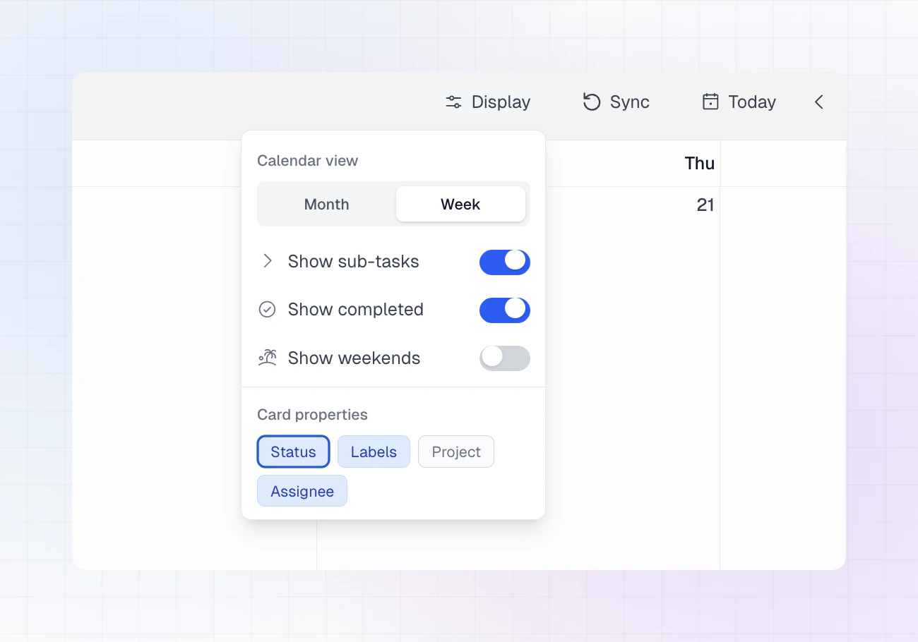 LinCal calendar view screenshot