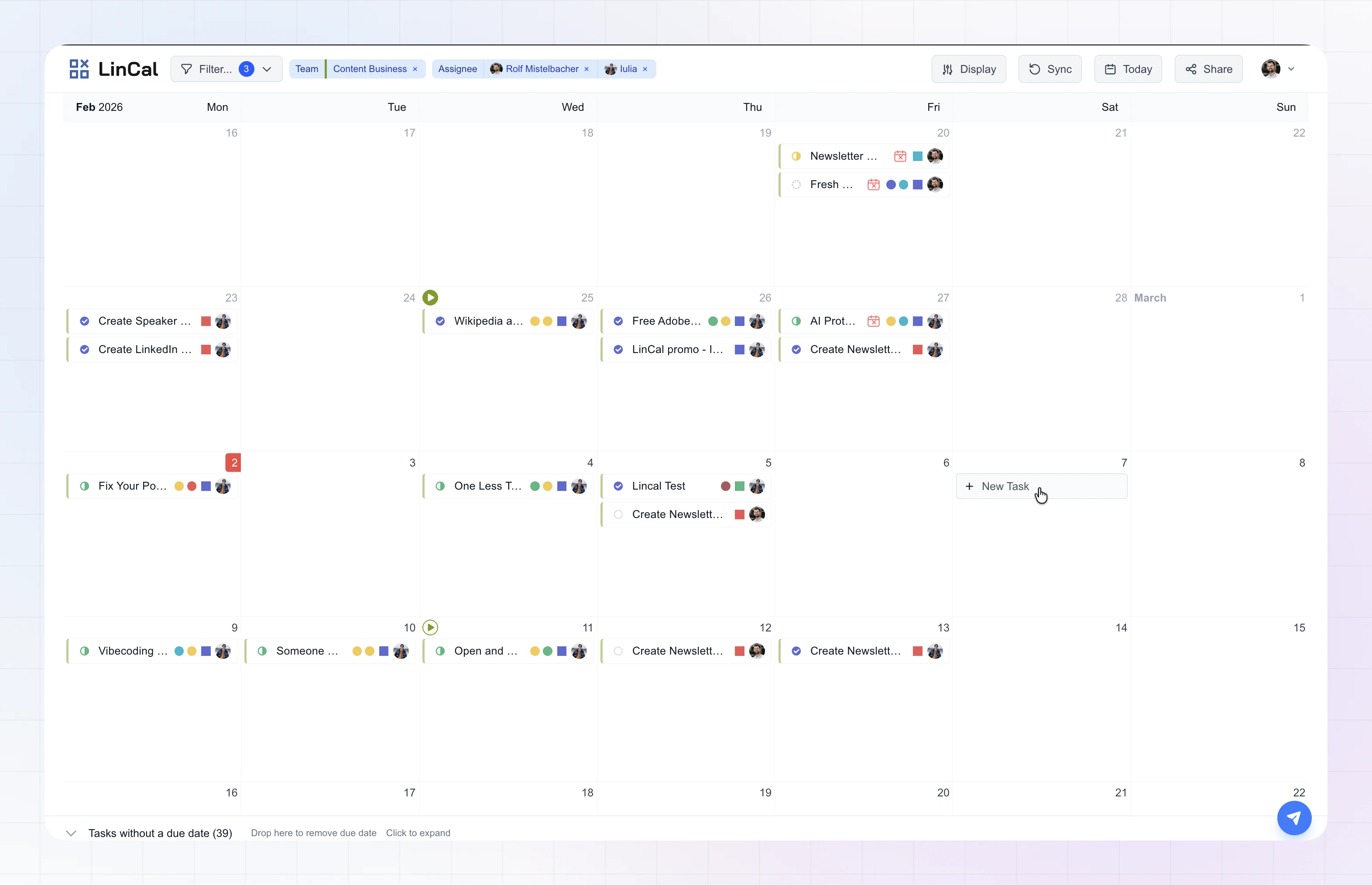 LinCal calendar view screenshot