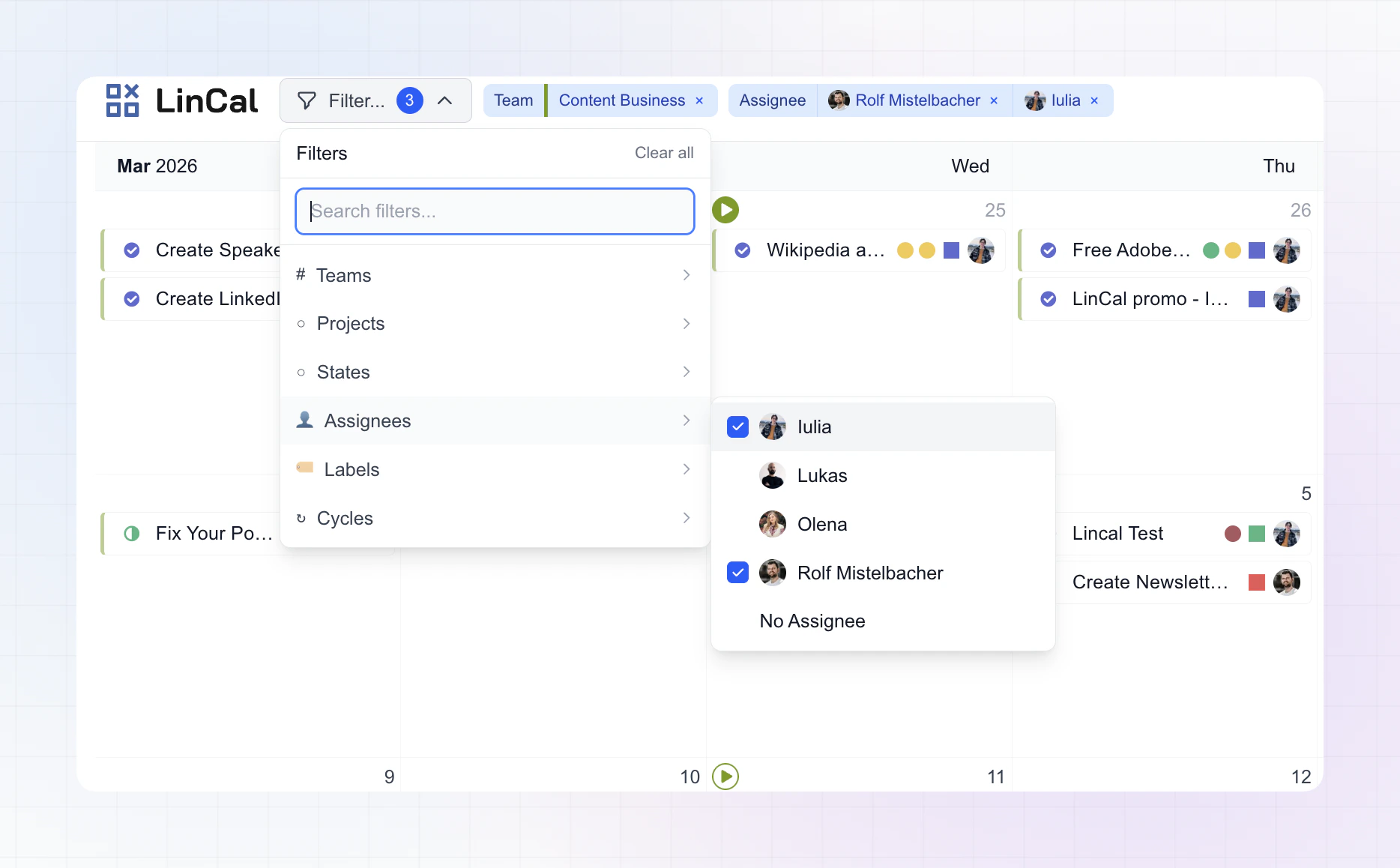 Filter menu screenshot