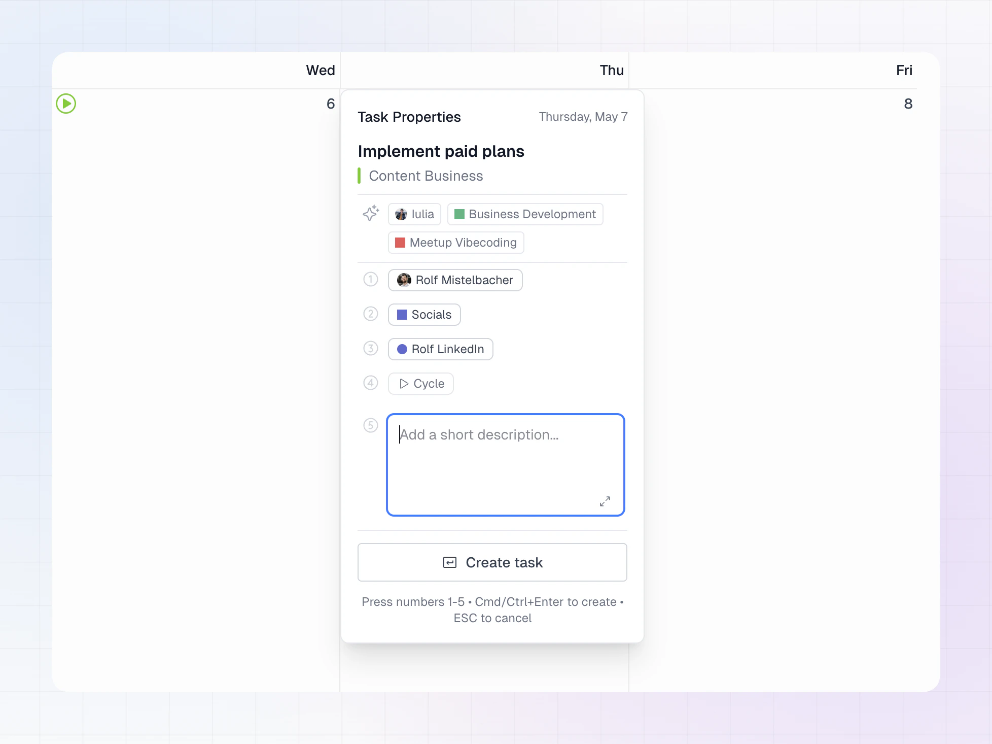 LinCal - Create Task Overlay