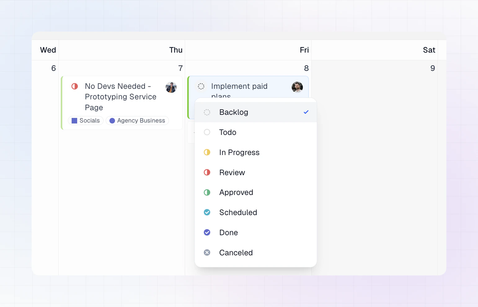 LinCal - Change Task Status