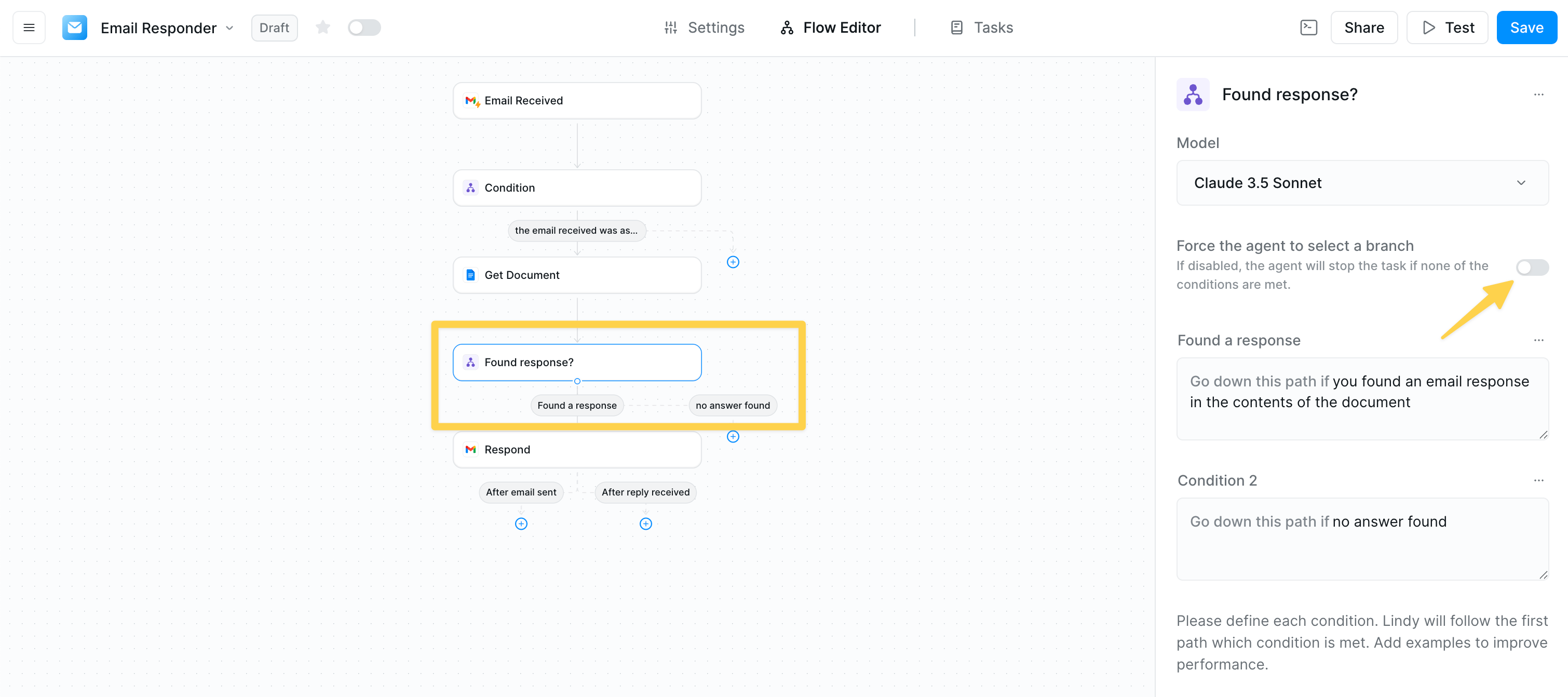 Force agent to select branch option