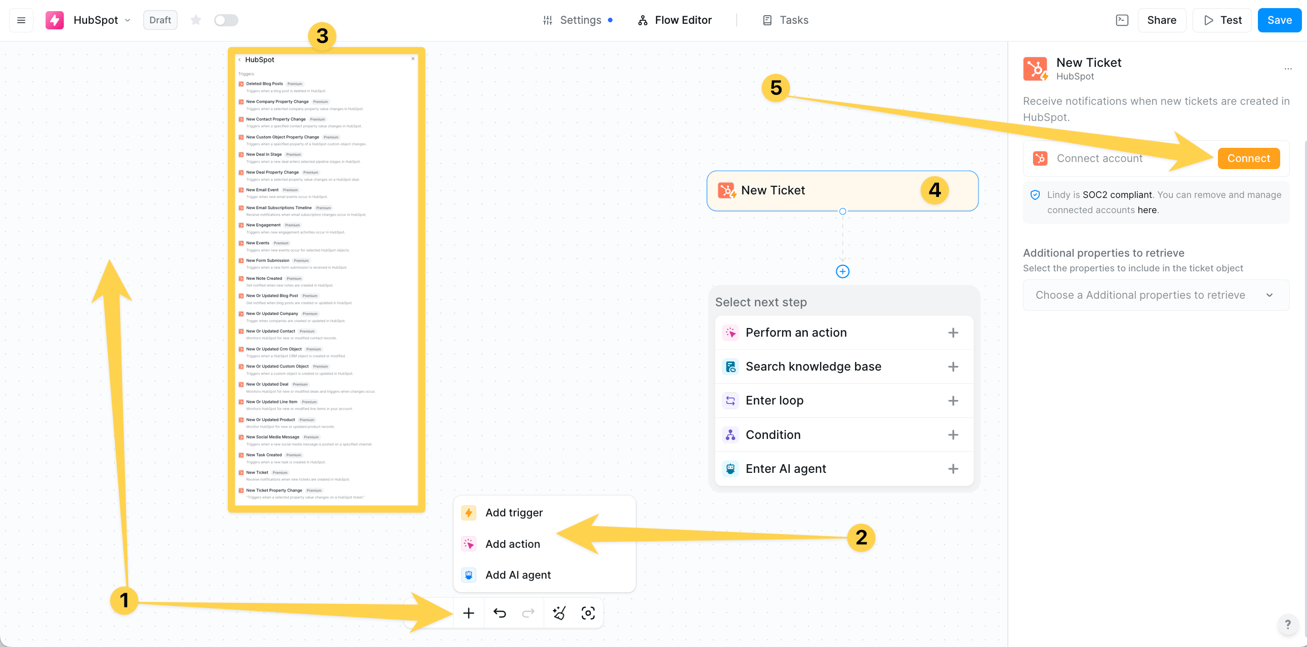 Add HubSpot to workflow
