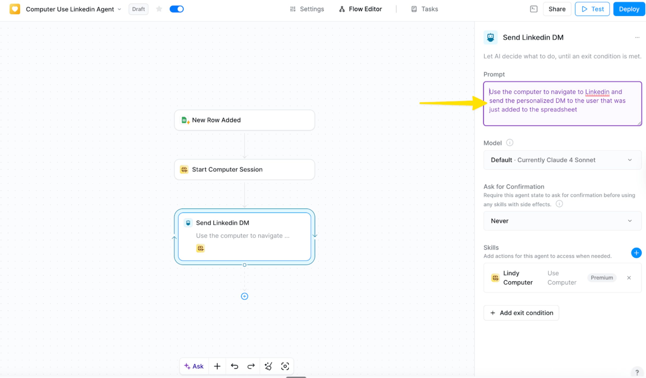 AI Agent LinkedIn prompt configuration