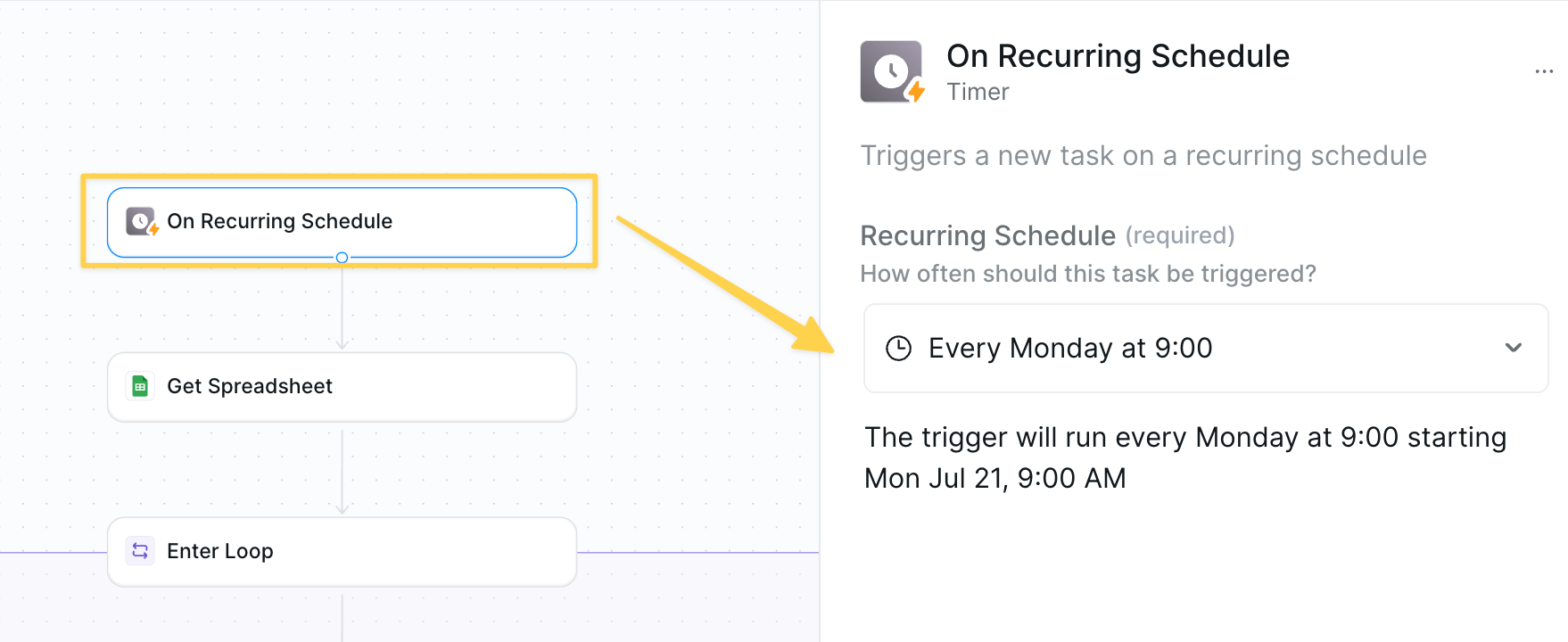 Weekly schedule trigger setup