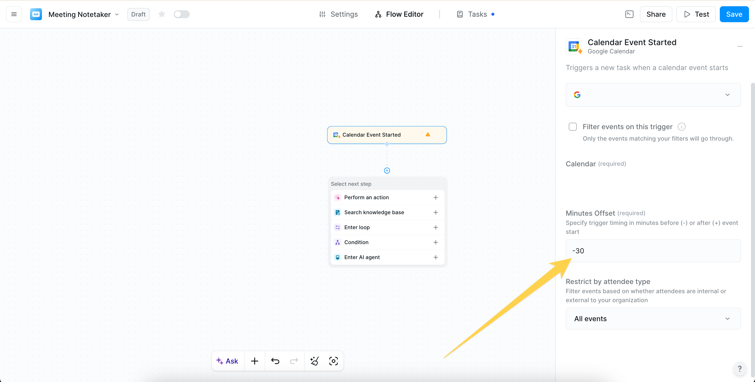 Calendar + Chat multi-trigger workflow