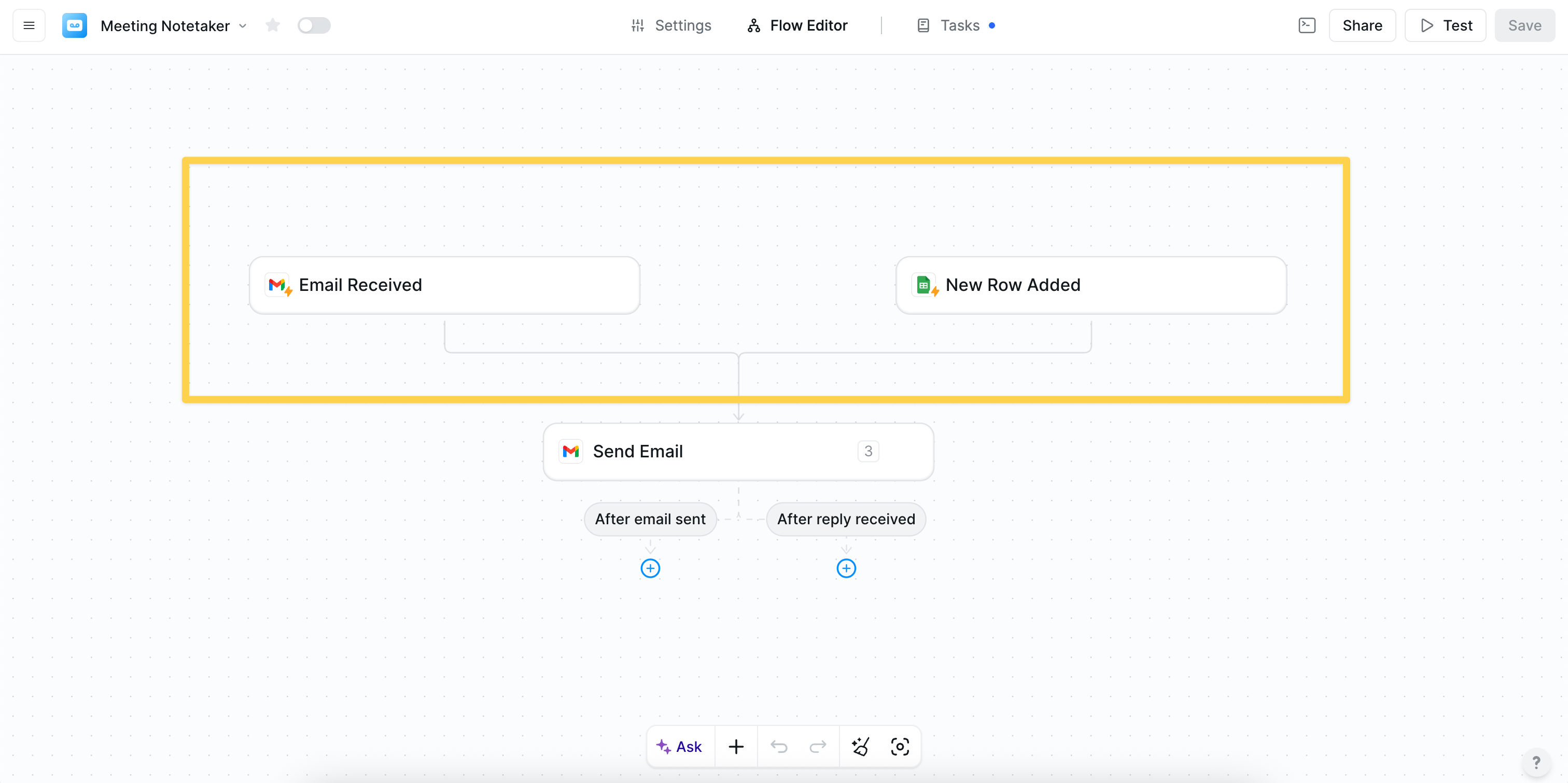 Calendar + Chat multi-trigger workflow