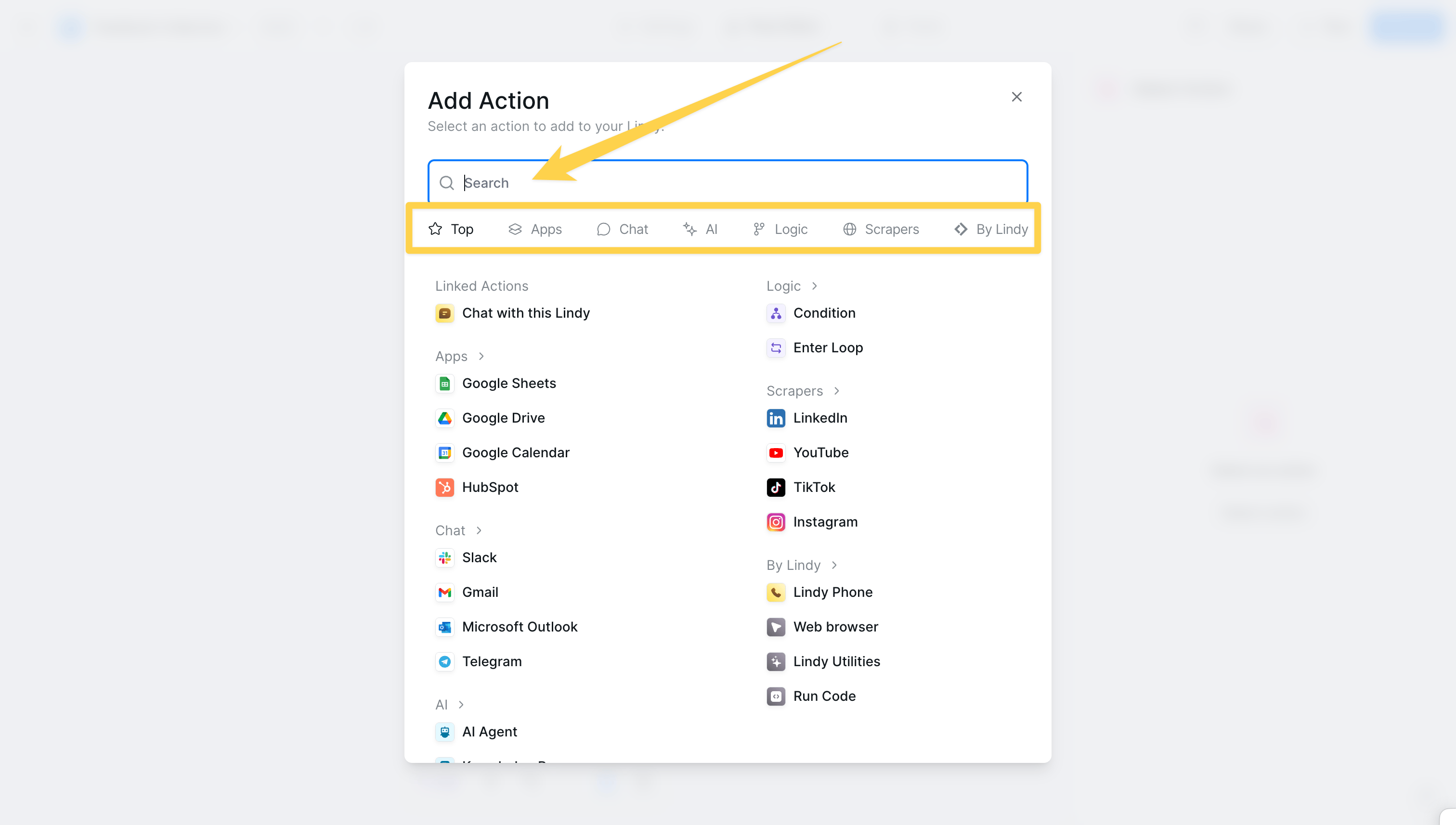 Action selection interface