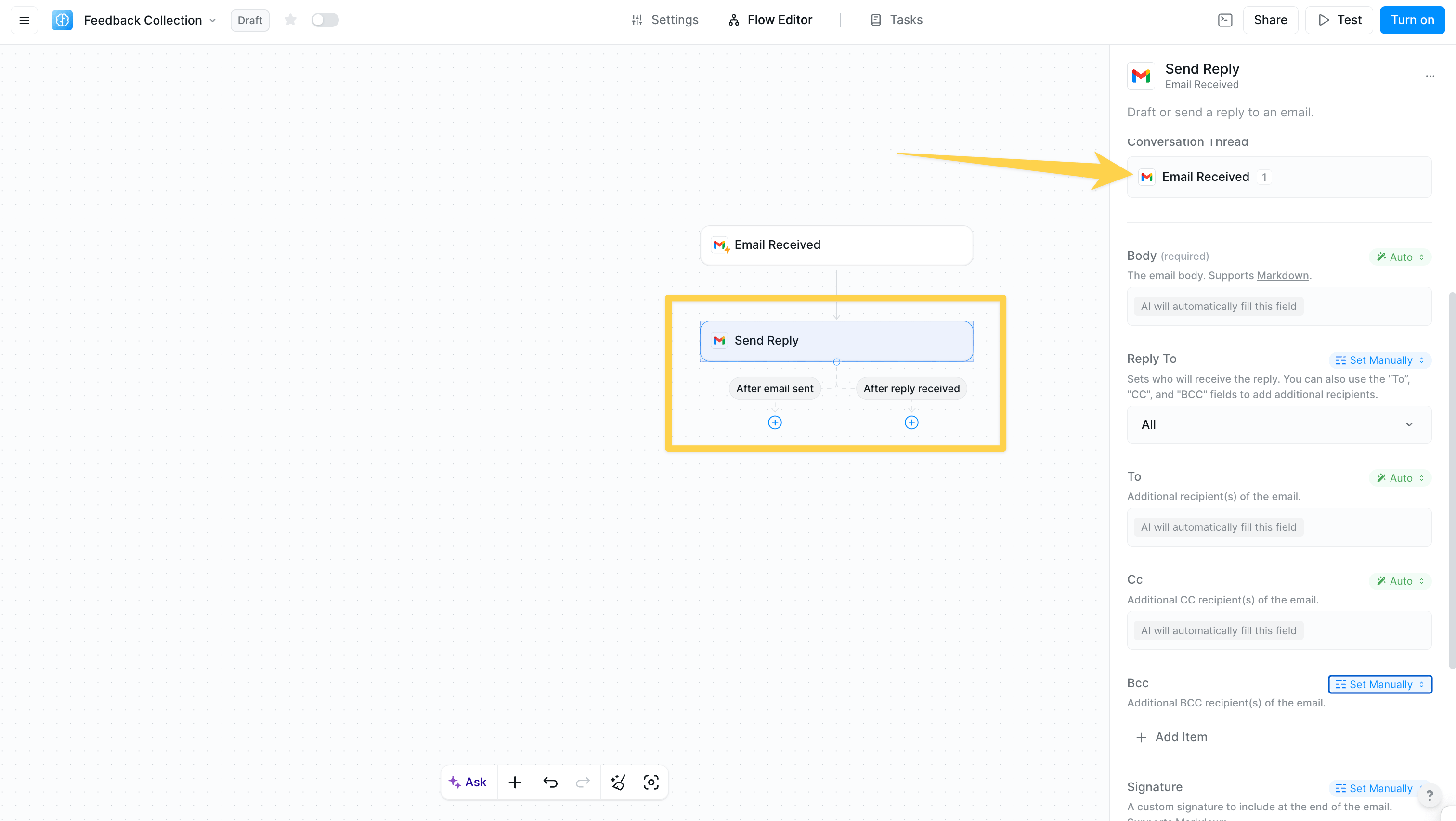 Linked actions workflow example