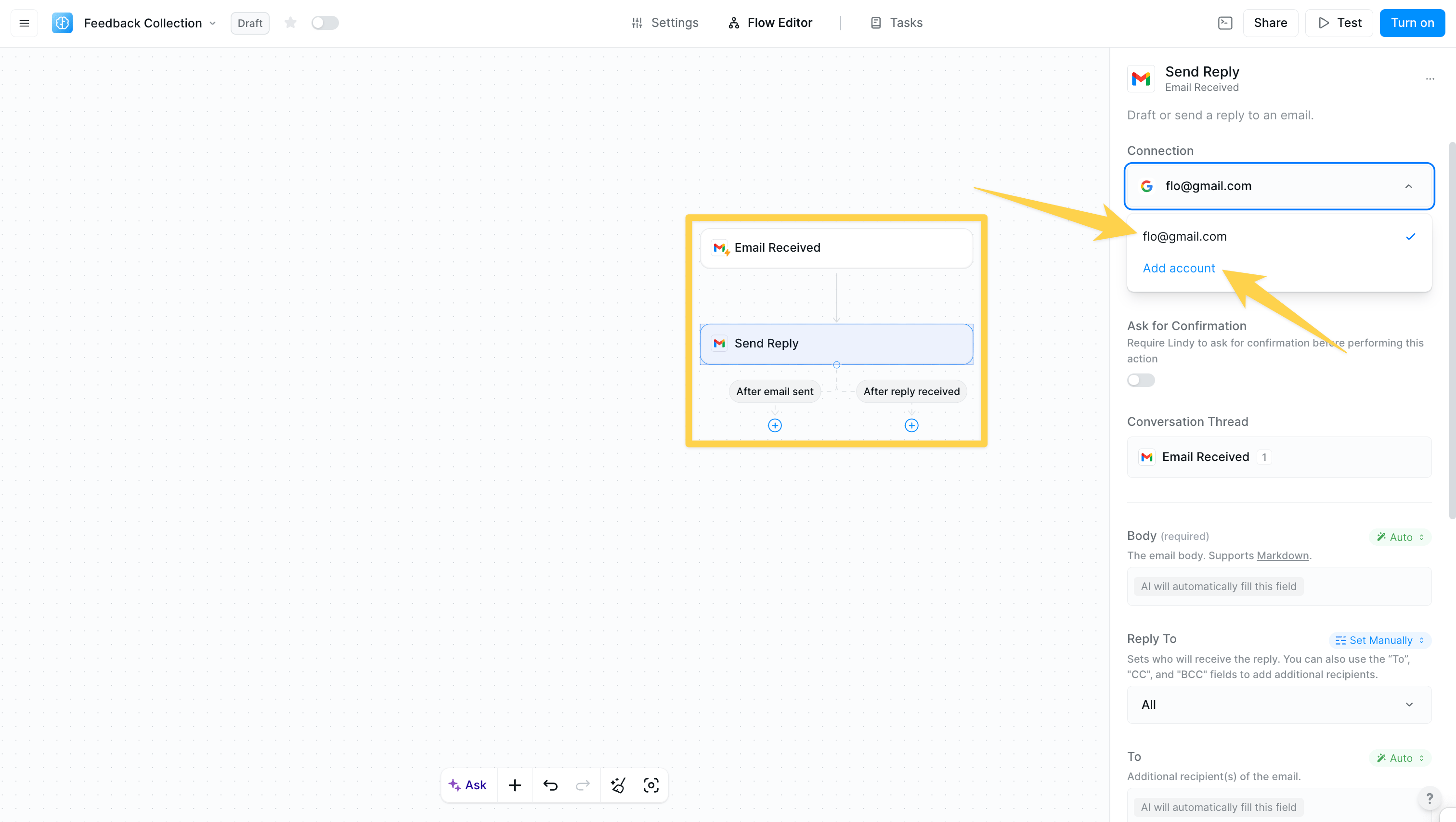 Account selection interface