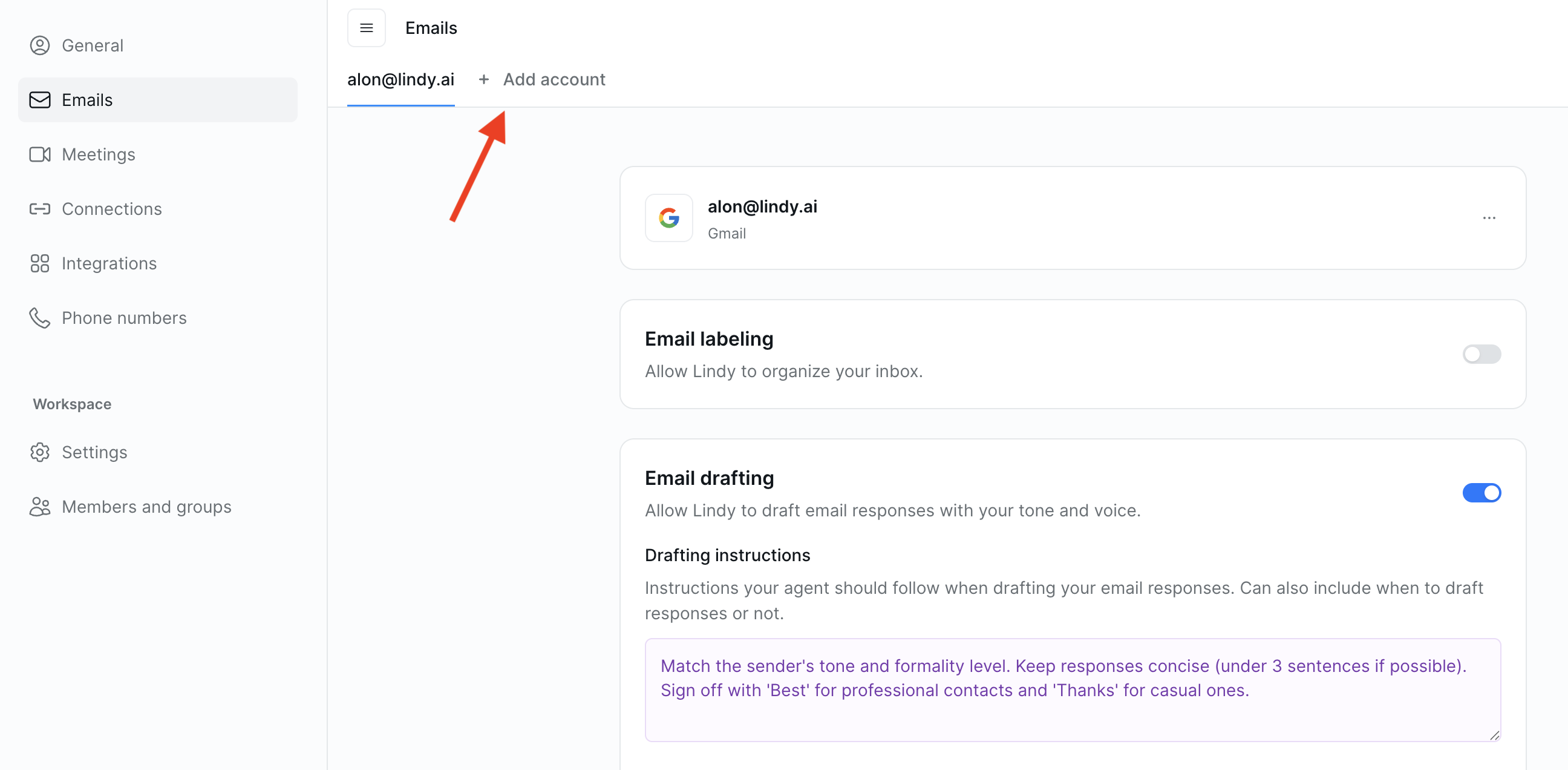 Emails add account