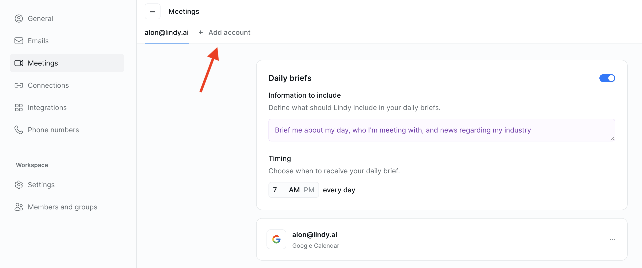 Meetings add account