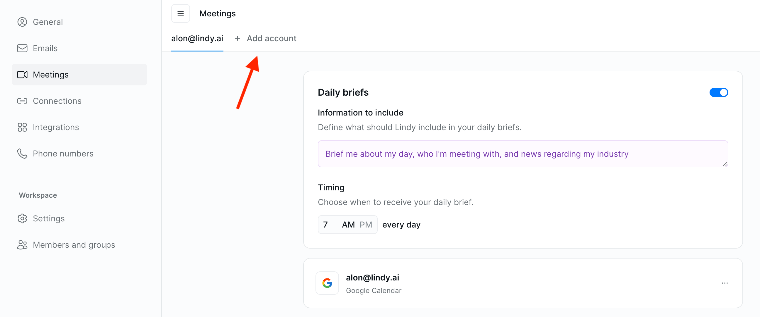 Meetings add account