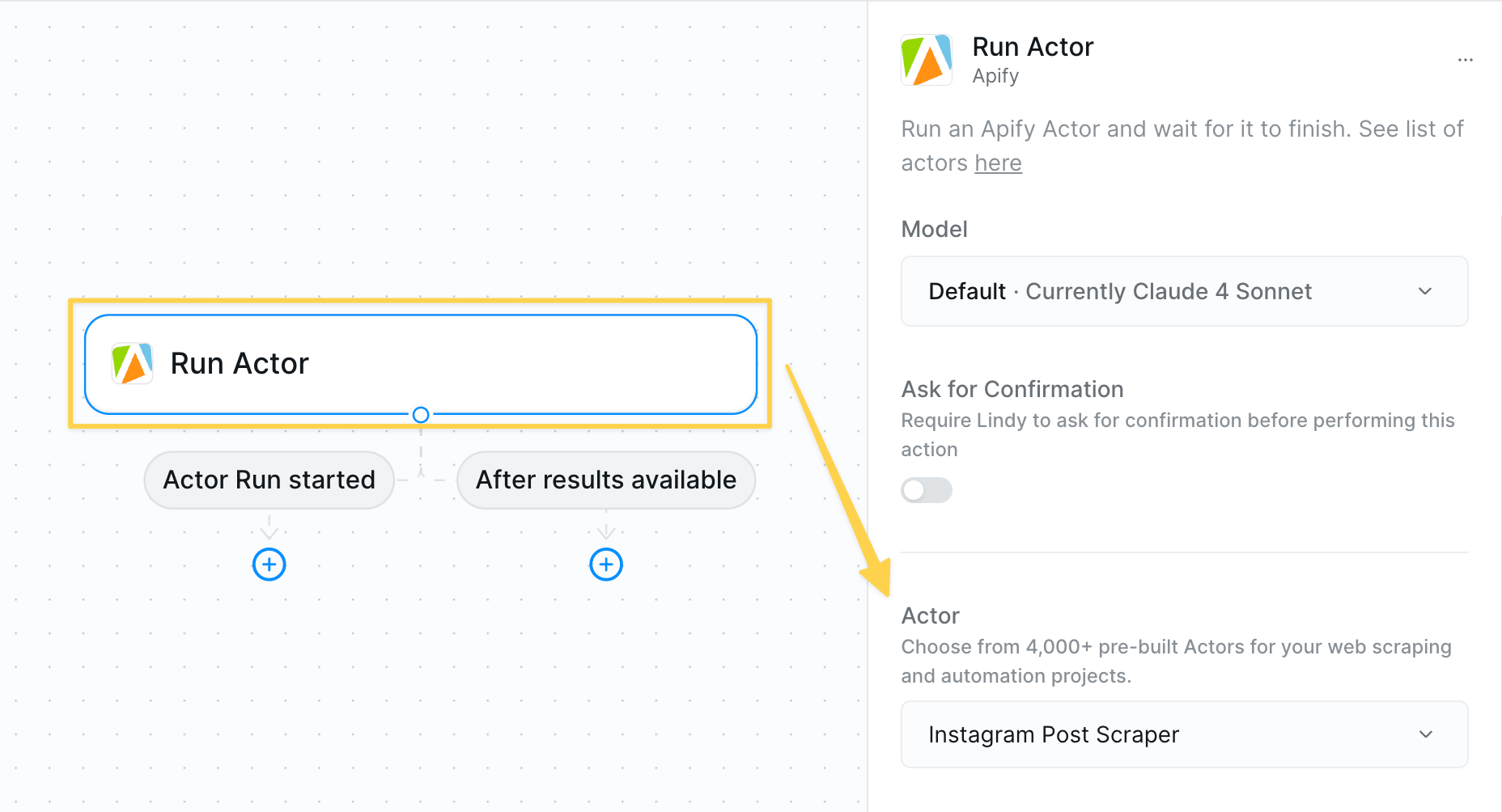 Run Actor action configuration