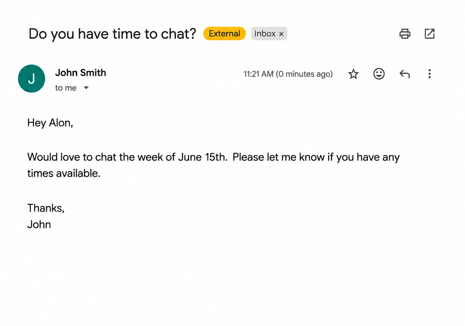 Incoming email requesting a meeting