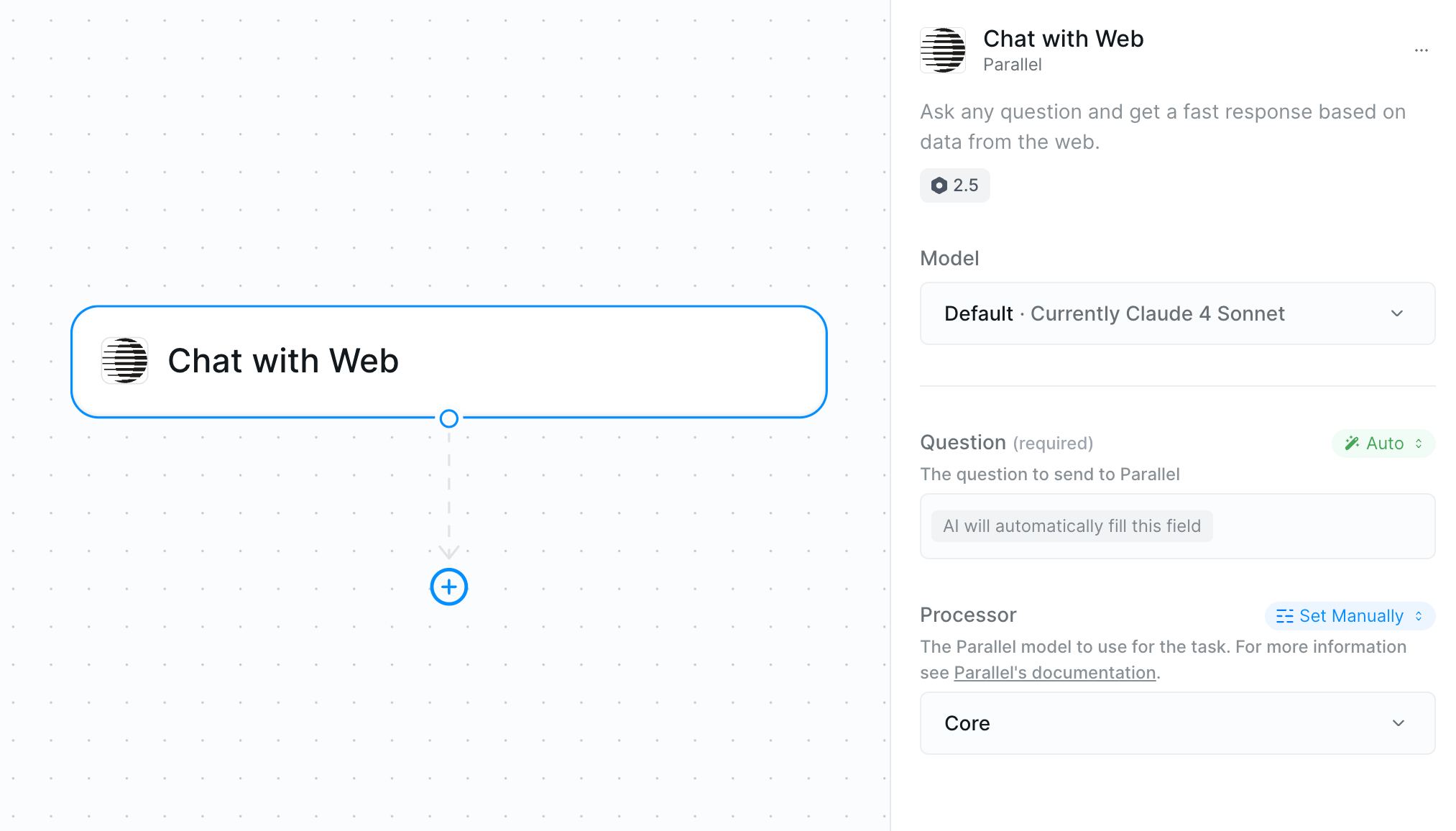 Chat with Web action configuration