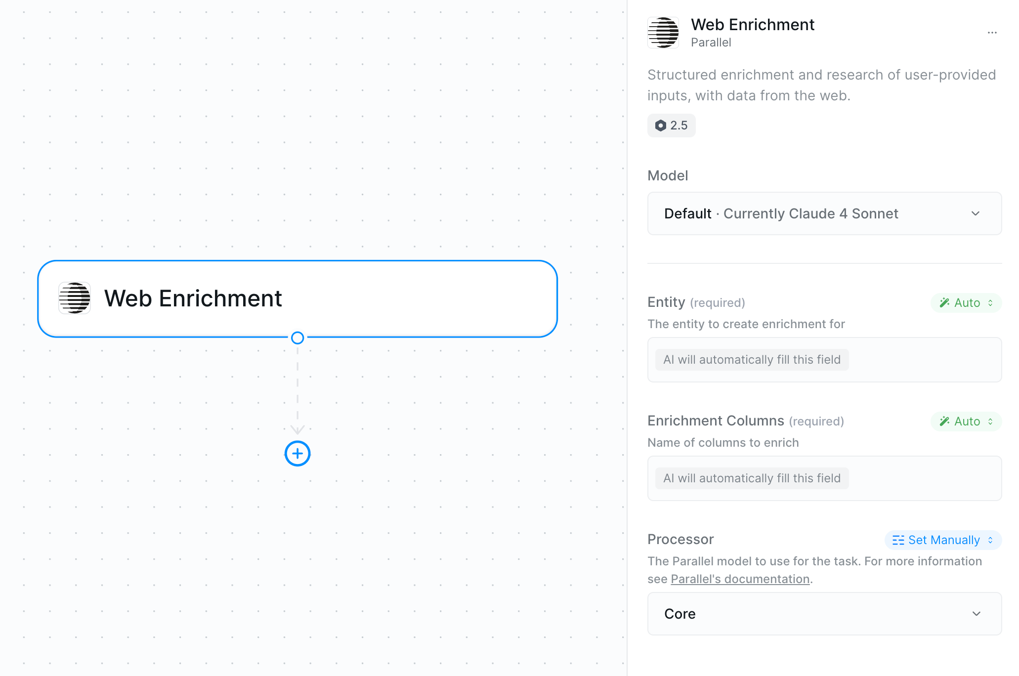 Web Enrichment action configuration