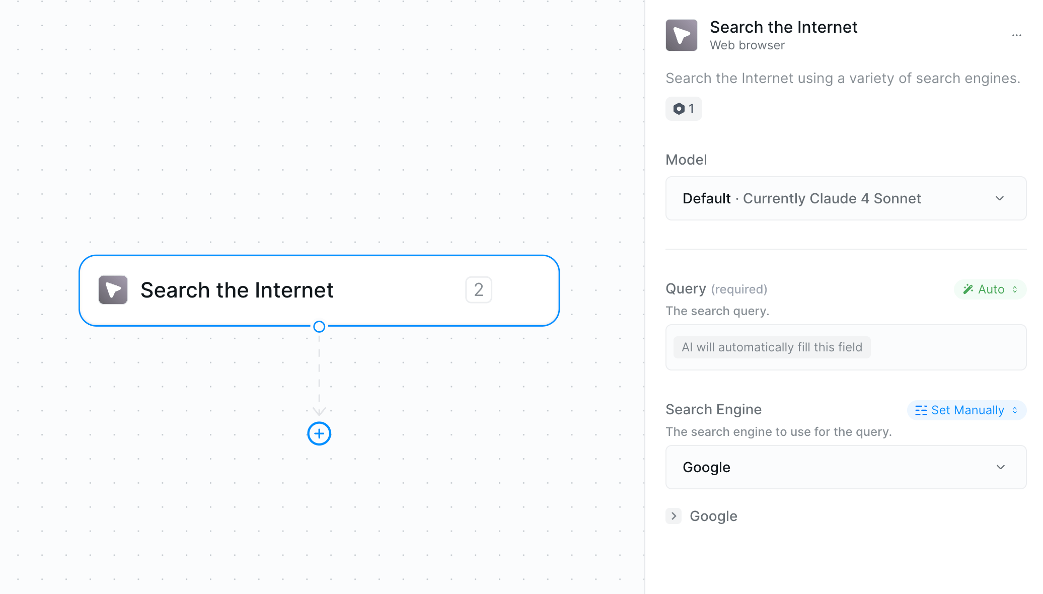 Search the Internet action configuration