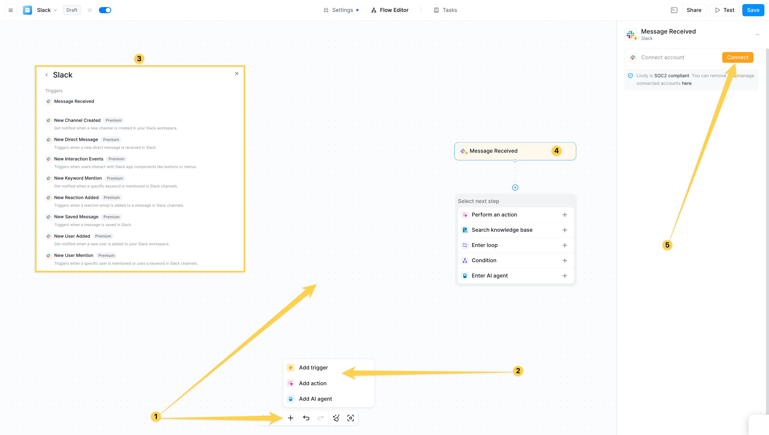 Creating a new Lindy agent for Slack integration