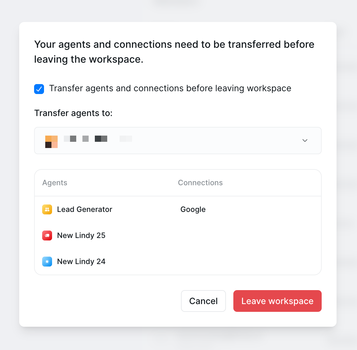Leaving workspace from settings