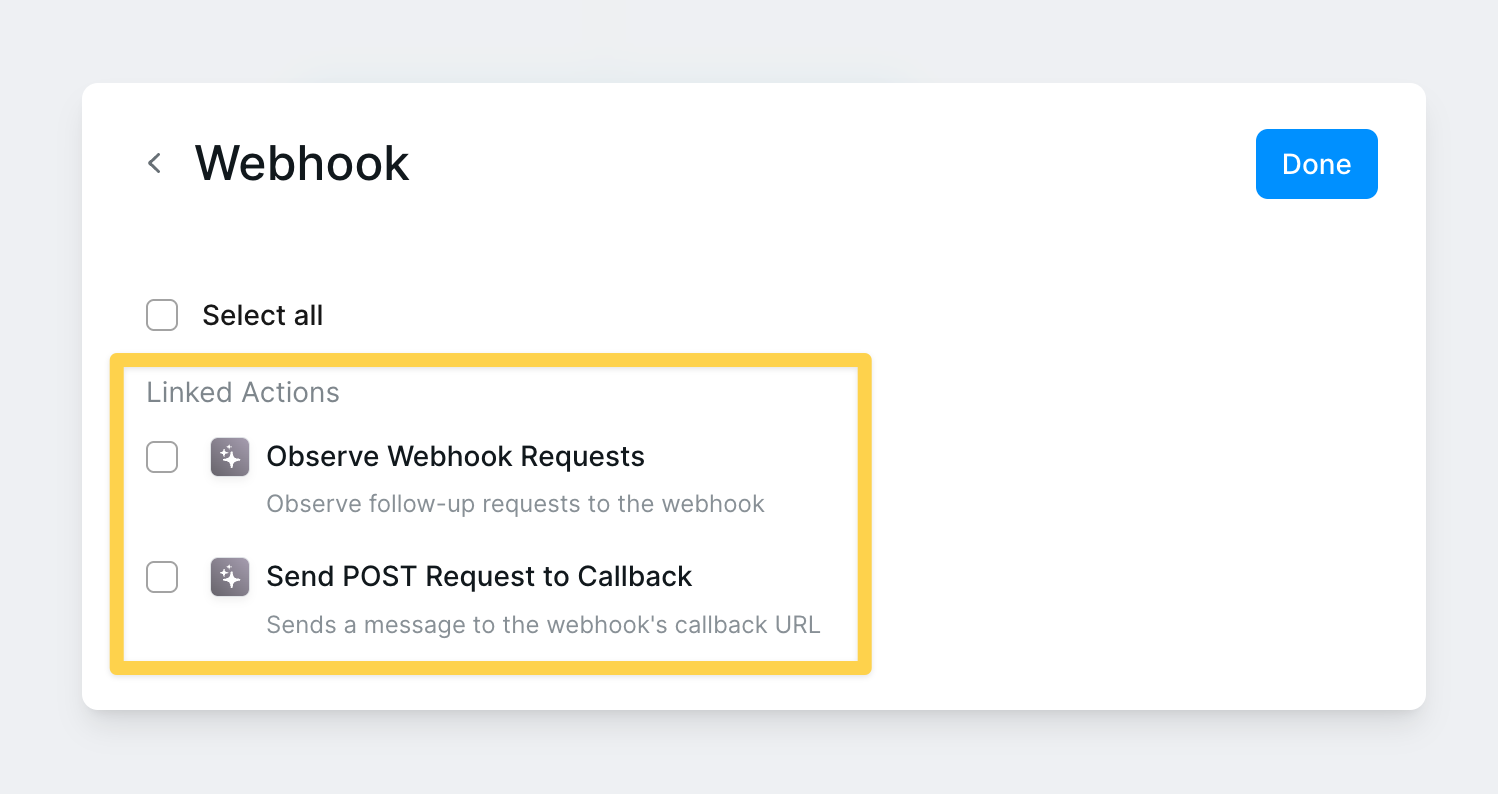 AI Agent skills panel showing Send POST Request to Callback as a suggested skill