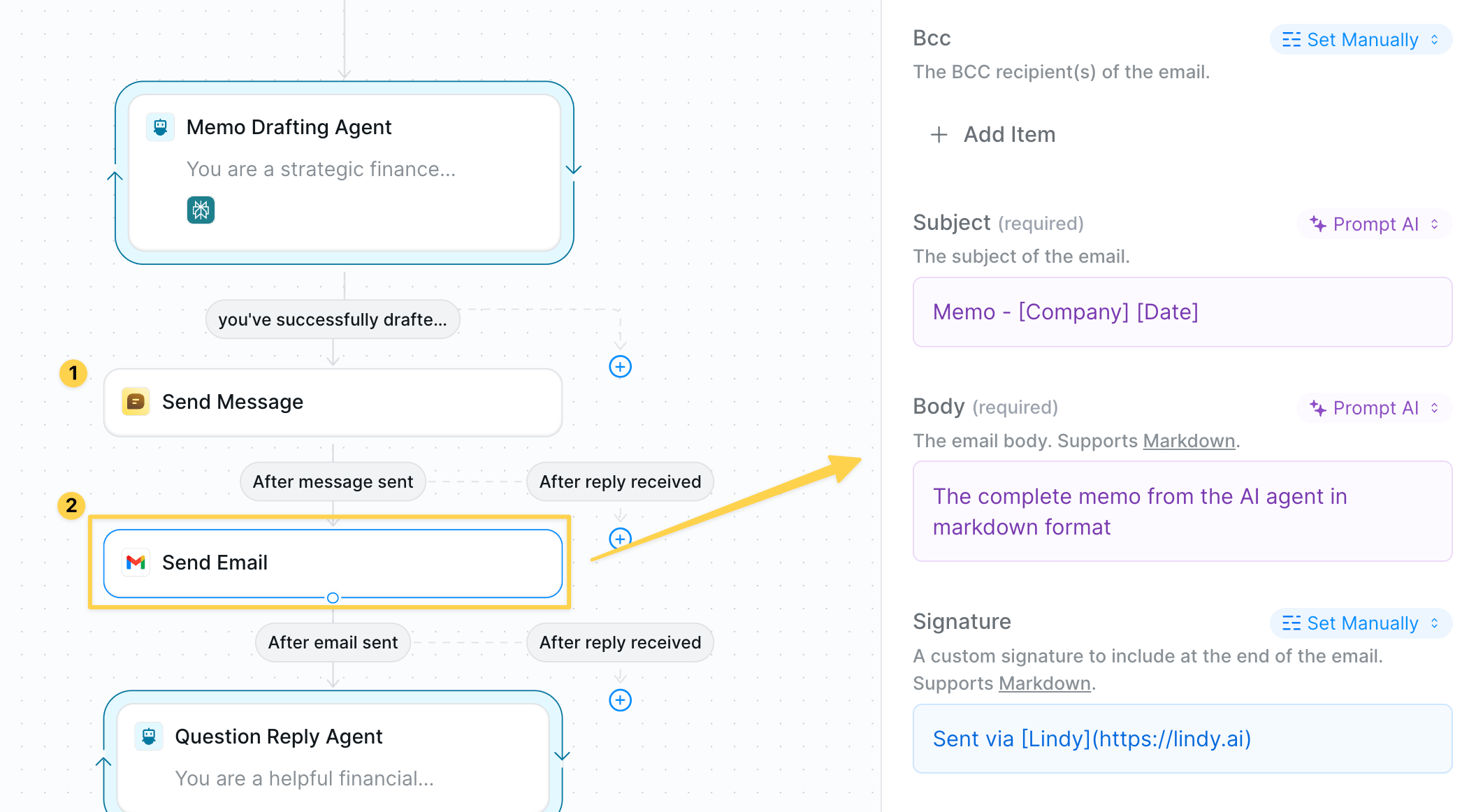 Memo delivery configuration