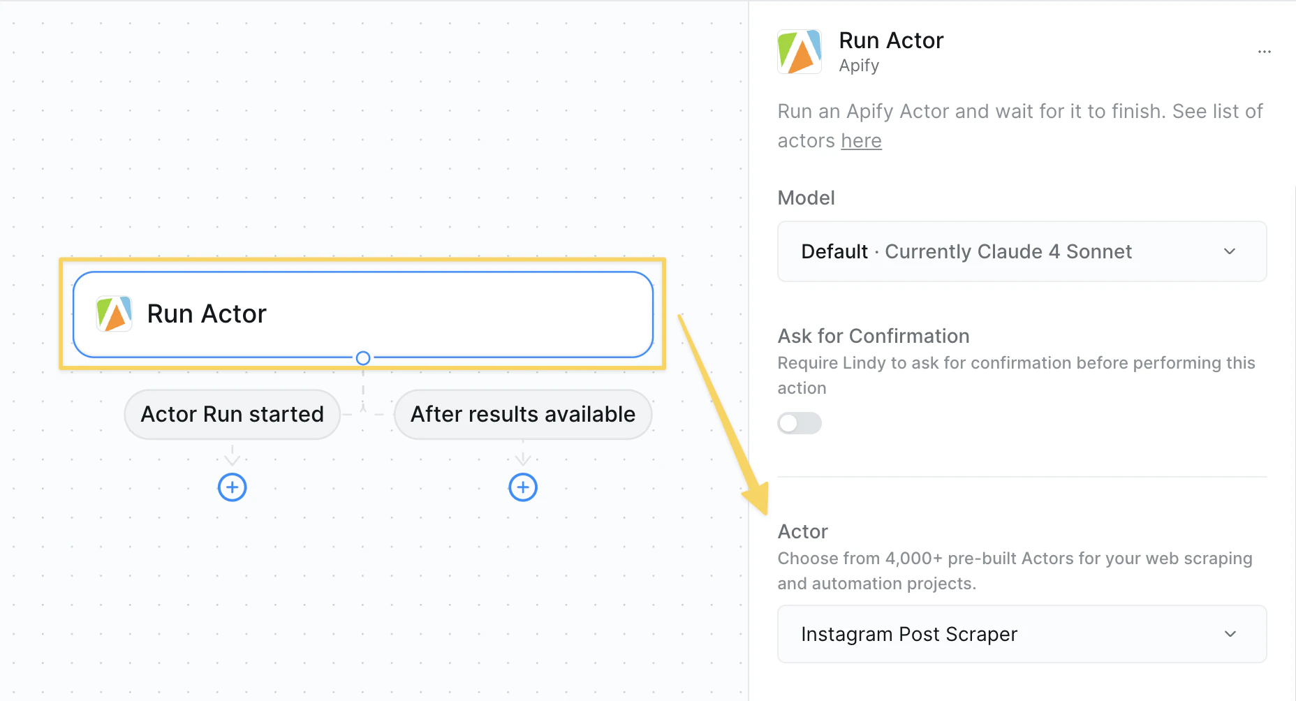 Run Actor action configuration