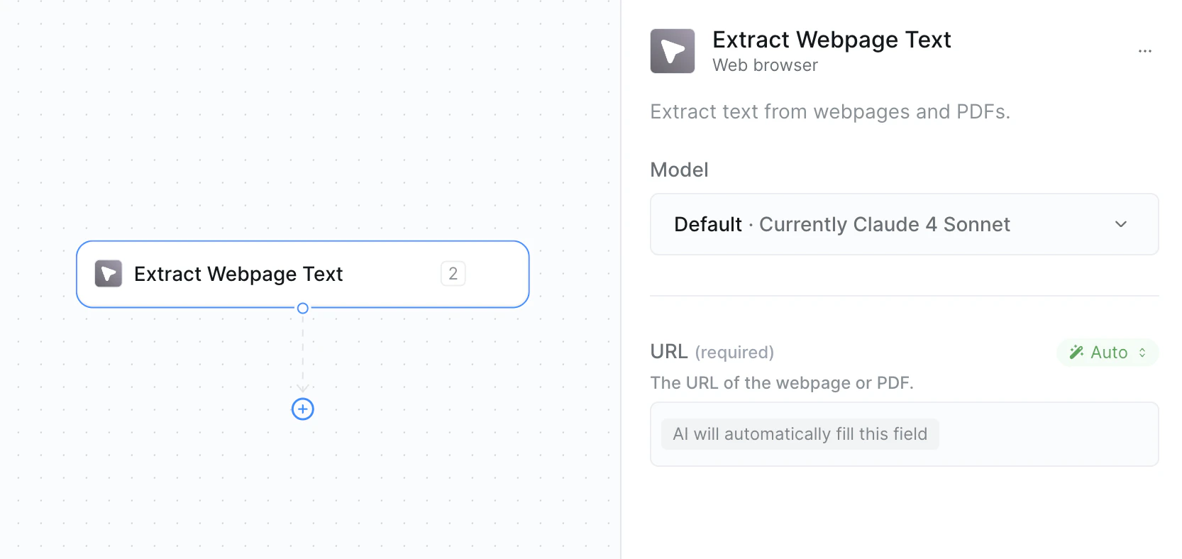 Extract Webpage Text action configuration