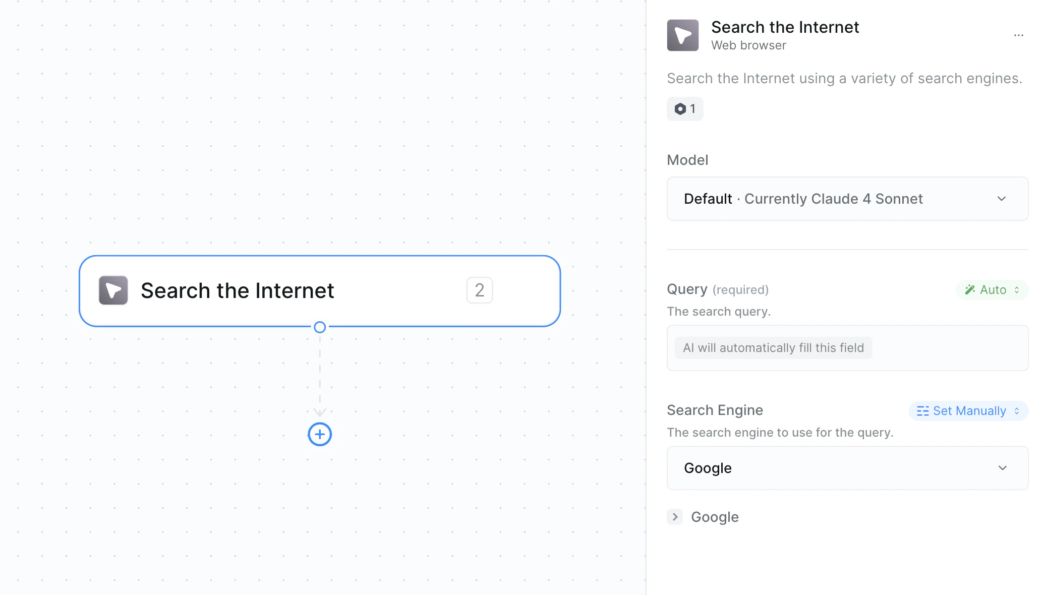 Search the Internet action configuration