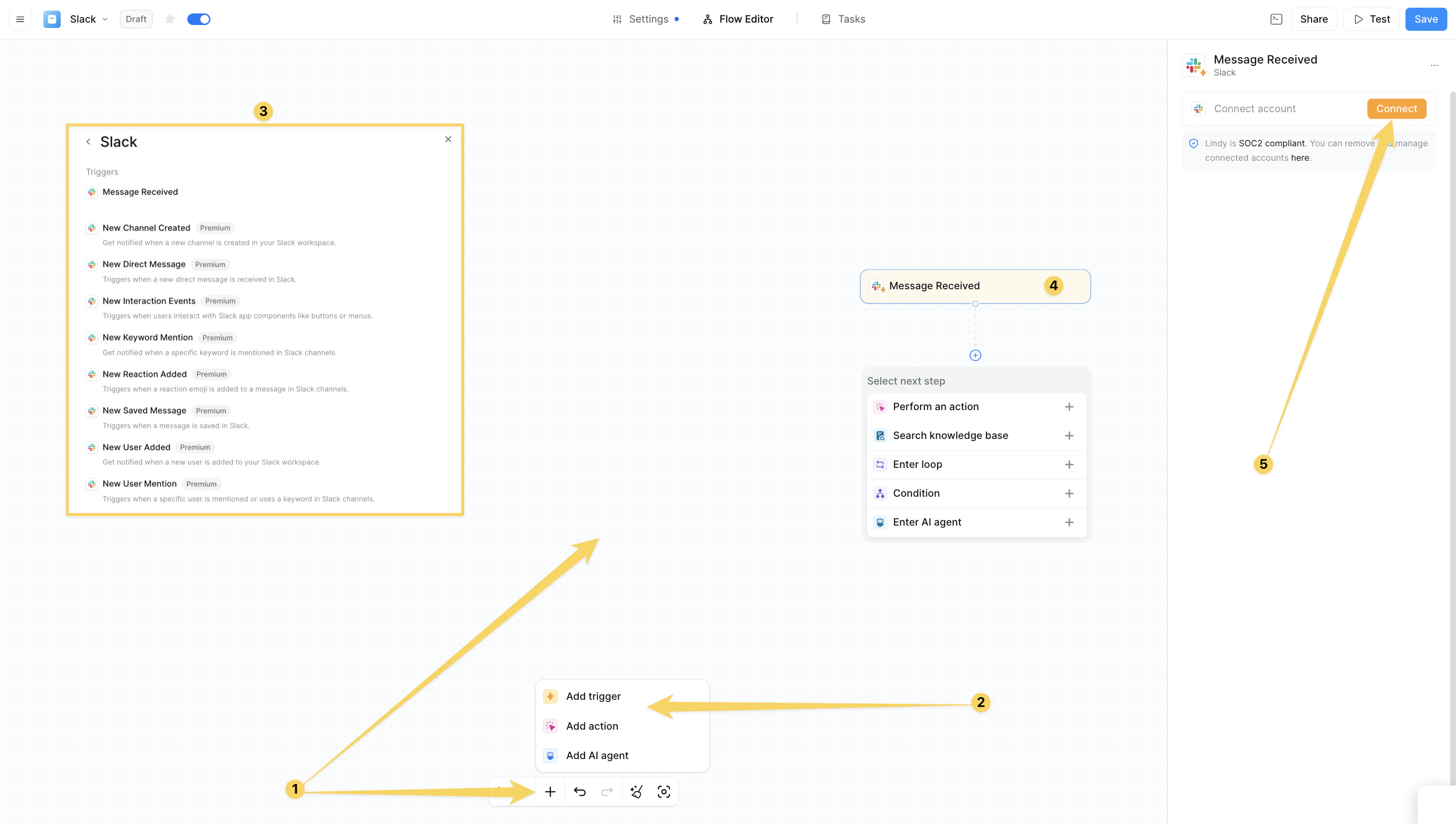 Creating a new Lindy agent for Slack integration