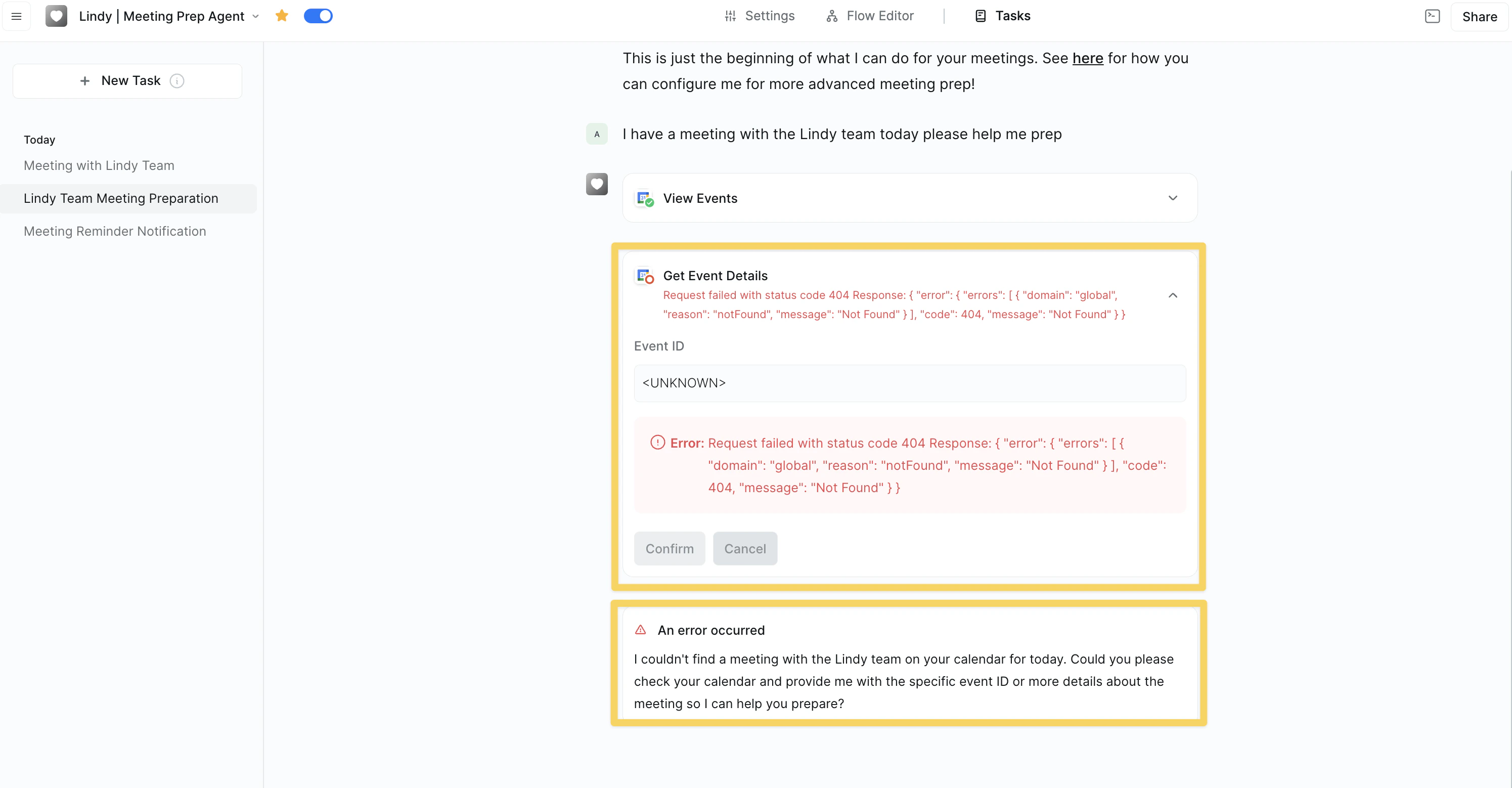 Error detection interface