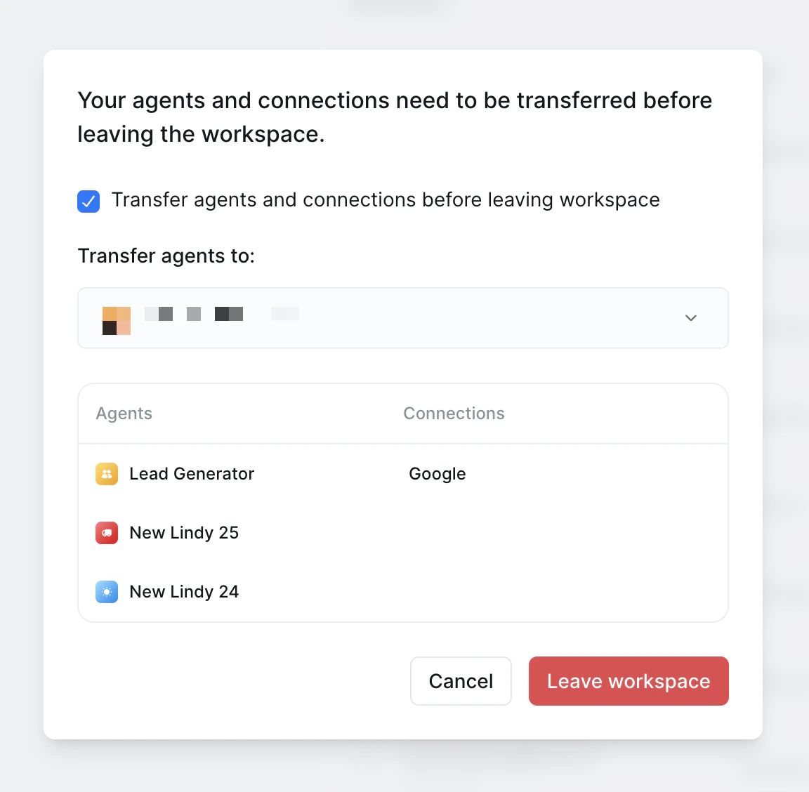 Leaving workspace from settings