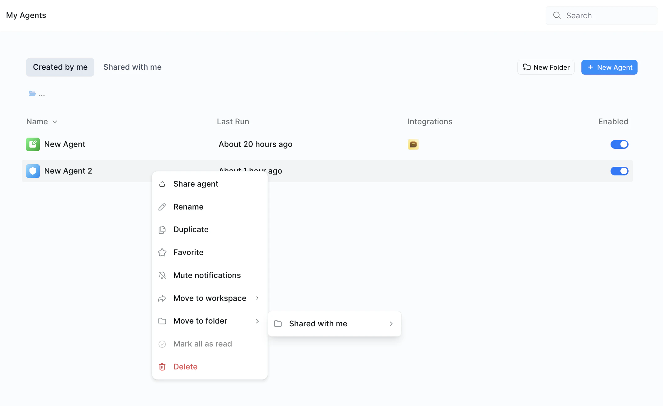 Moving agents into folders