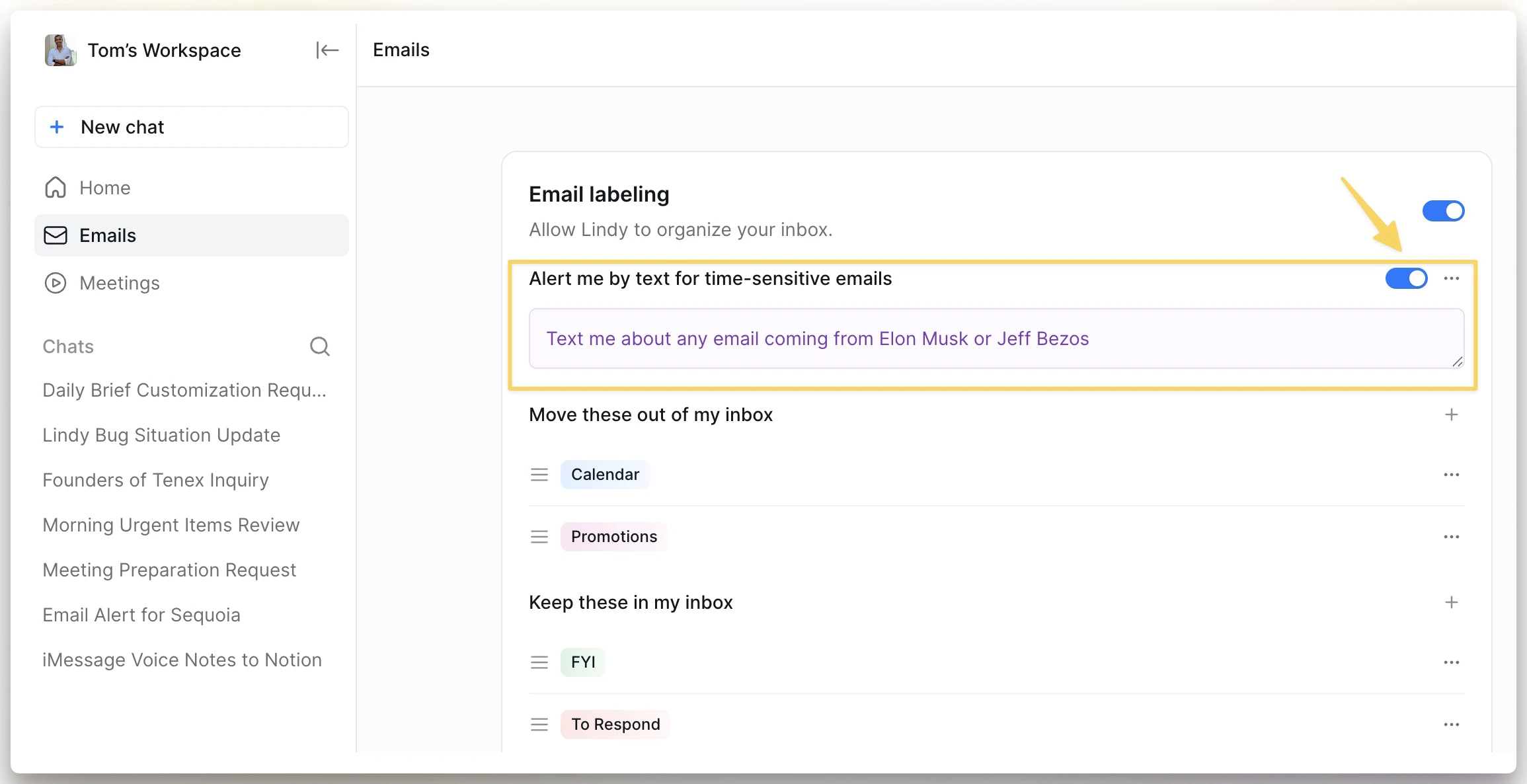 Urgent email alert settings