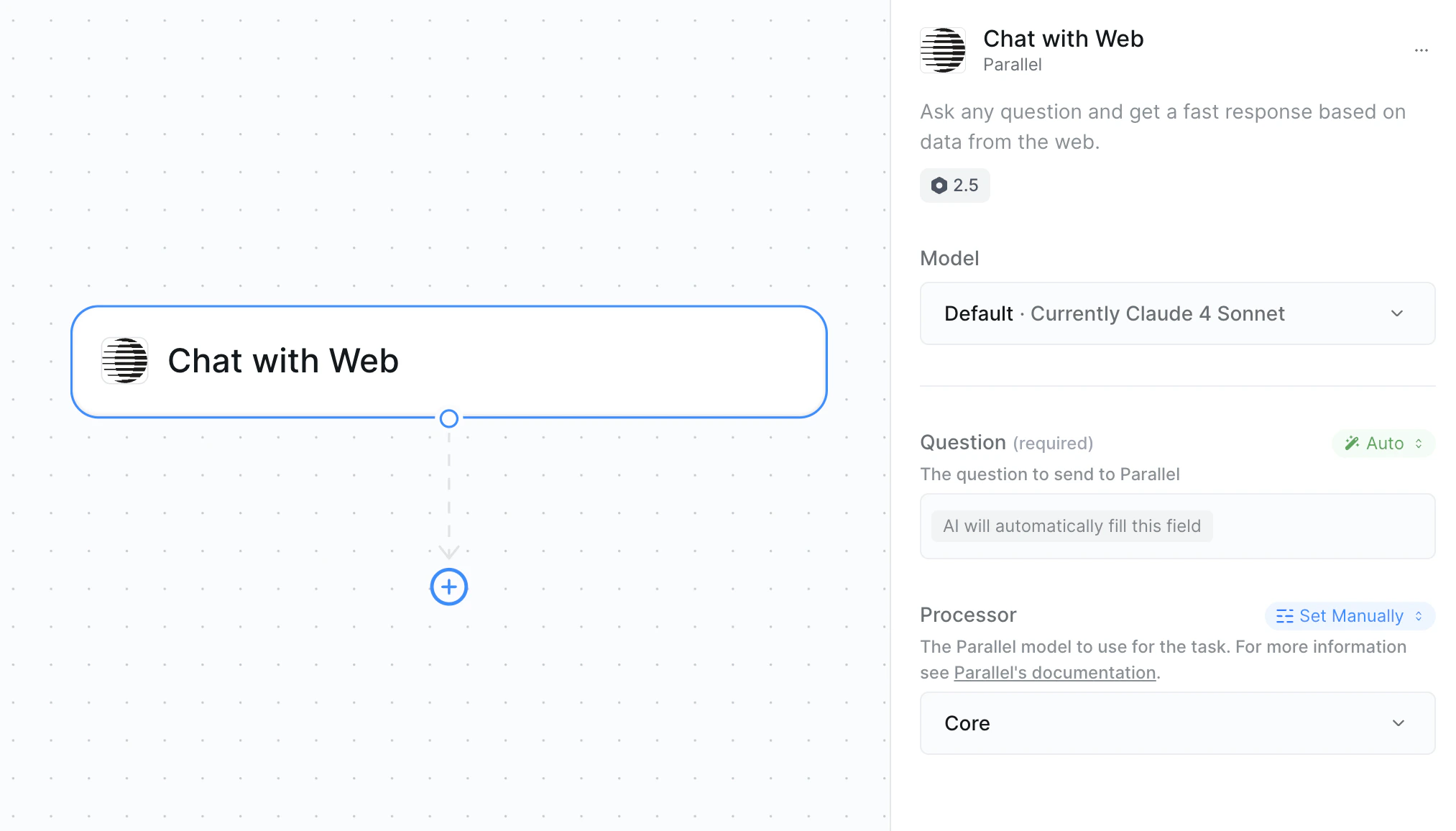 Chat with Web action configuration