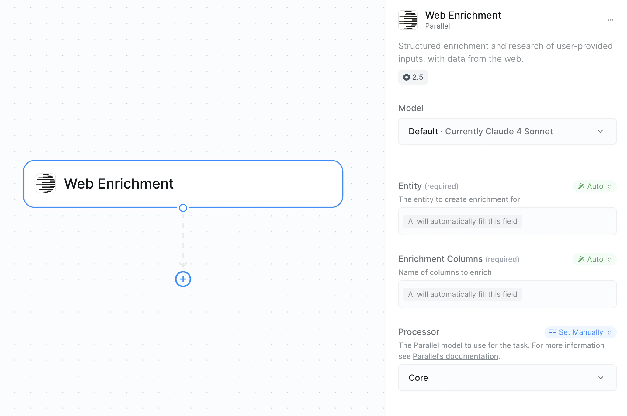 Web Enrichment action configuration