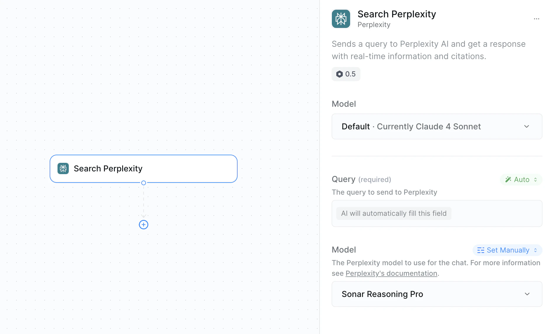 Search Perplexity action configuration