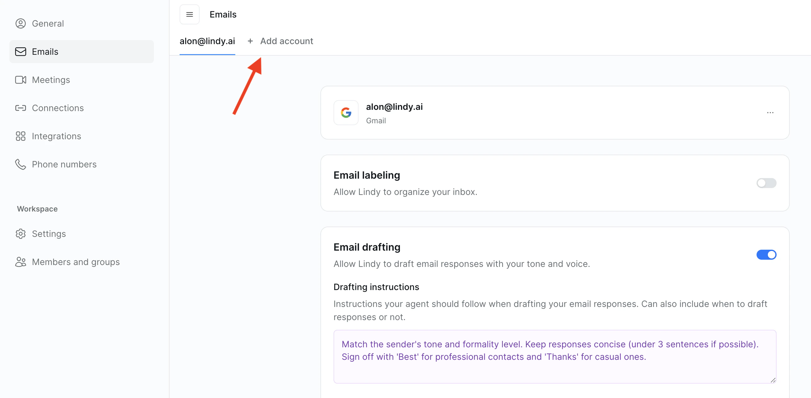 Emails add account