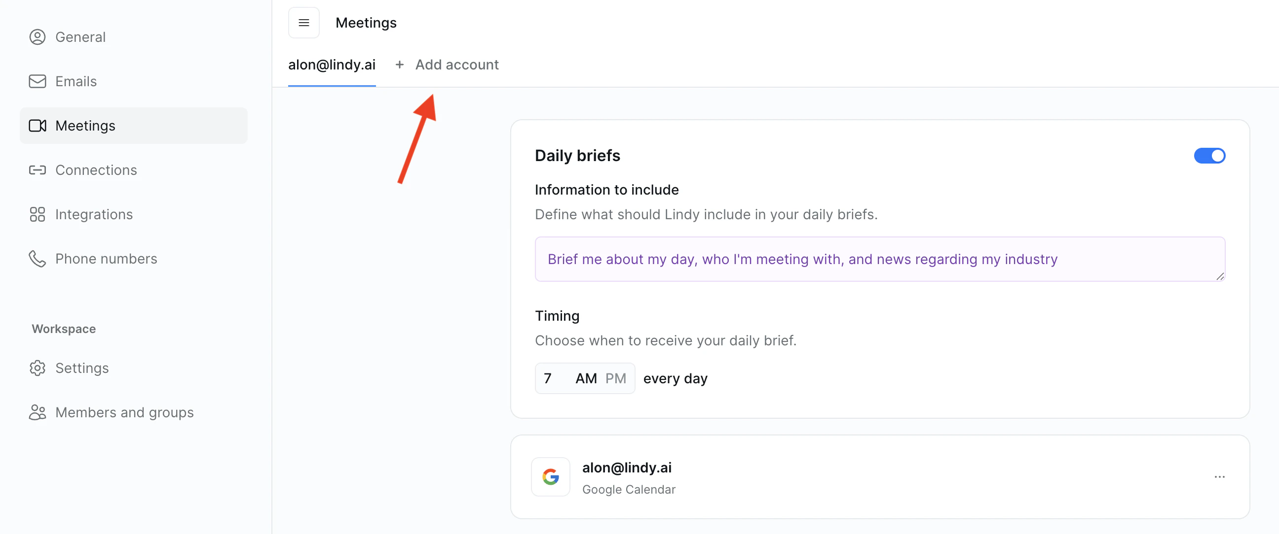 Meetings add account