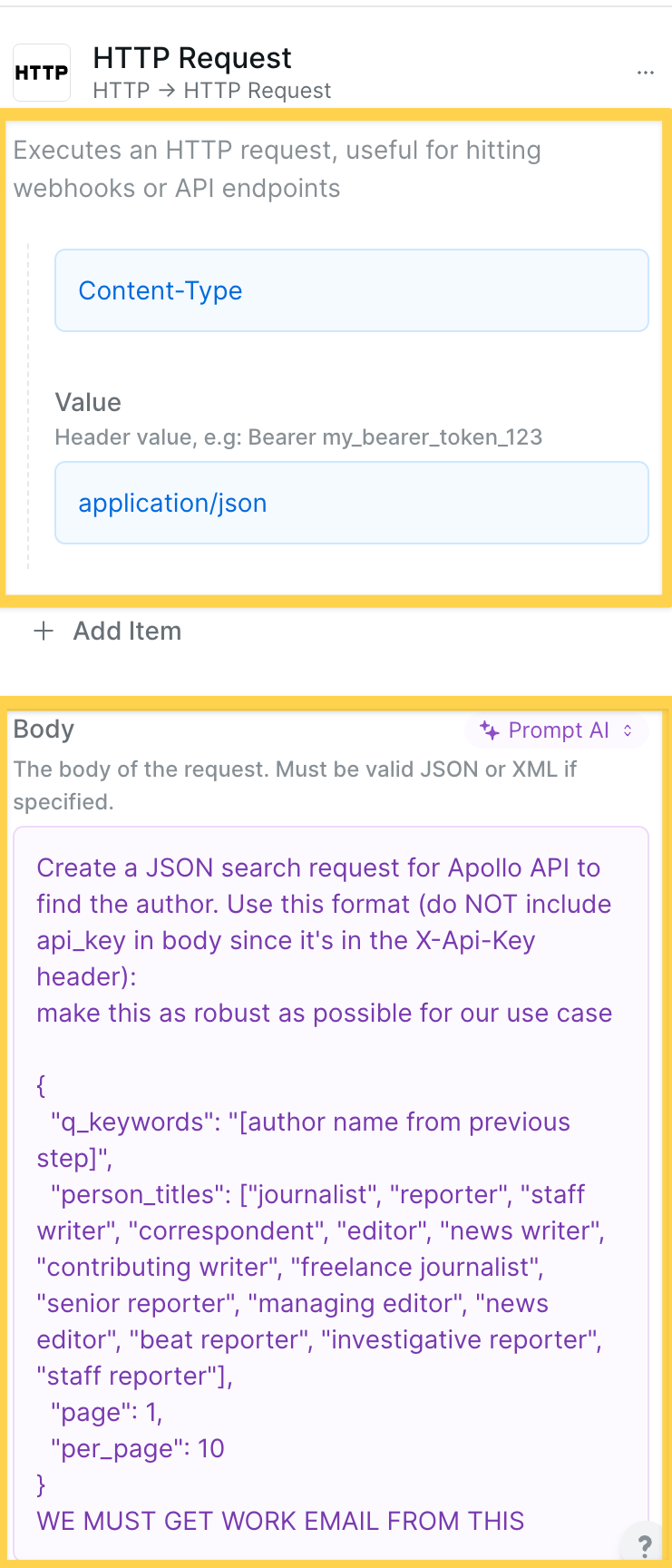 Body field using Prompt AI mode to create a complex search query