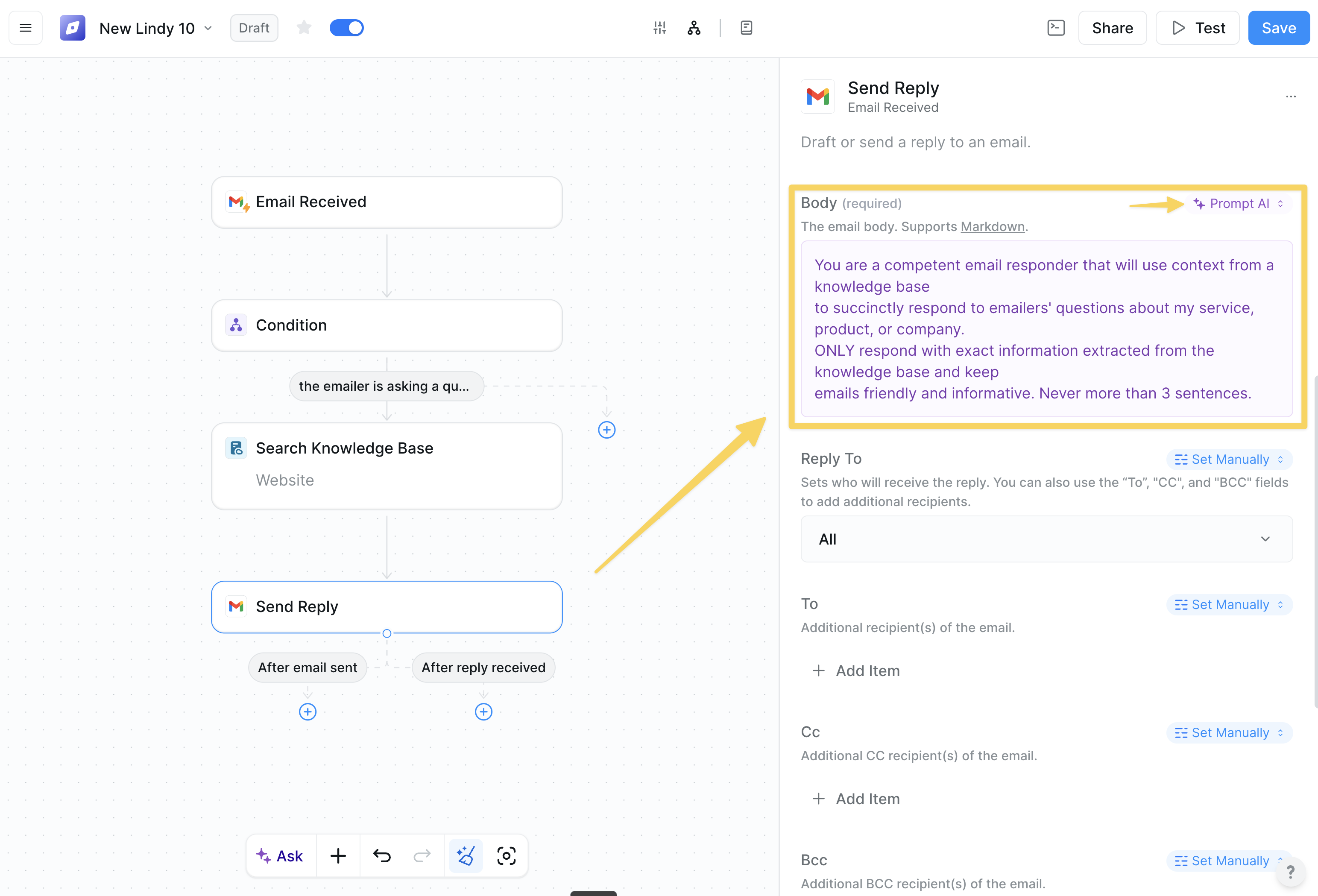 Gmail reply configuration