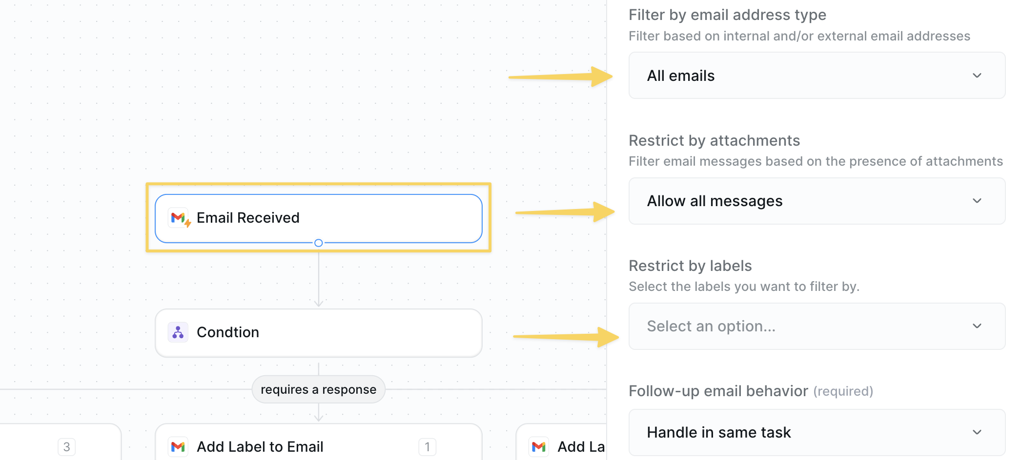 Trigger filters for email