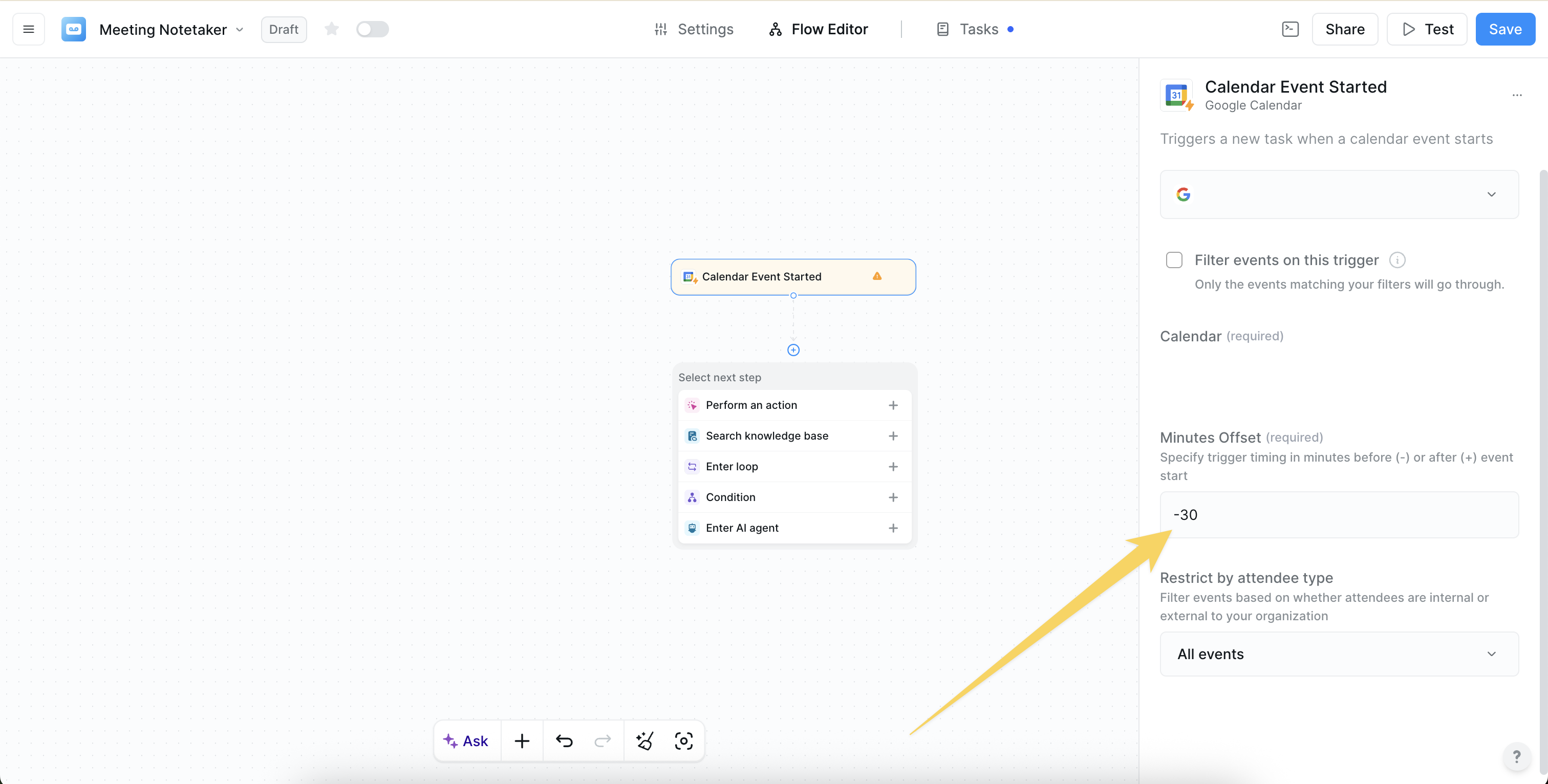 Calendar + Chat multi-trigger workflow