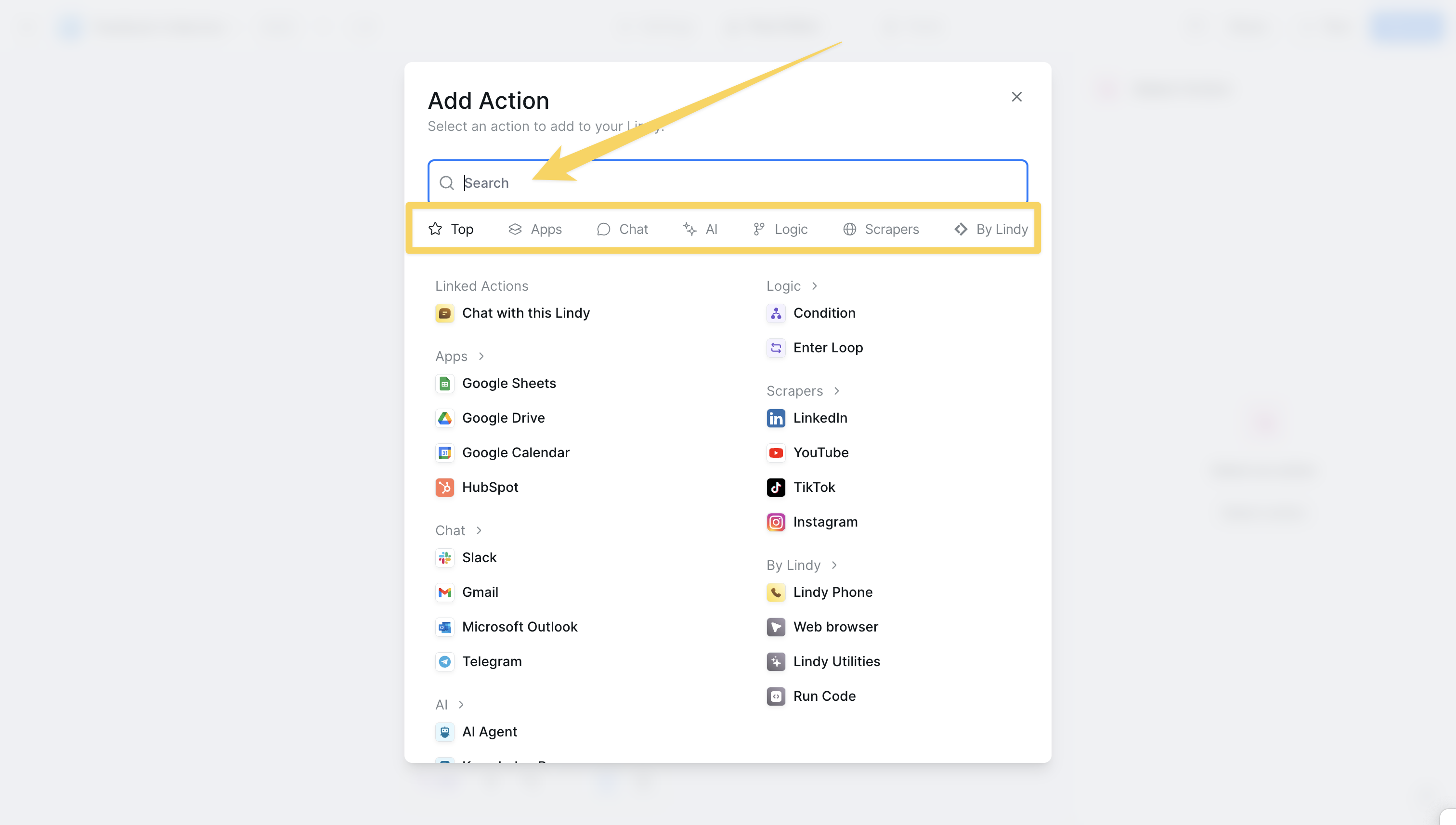 Action selection interface