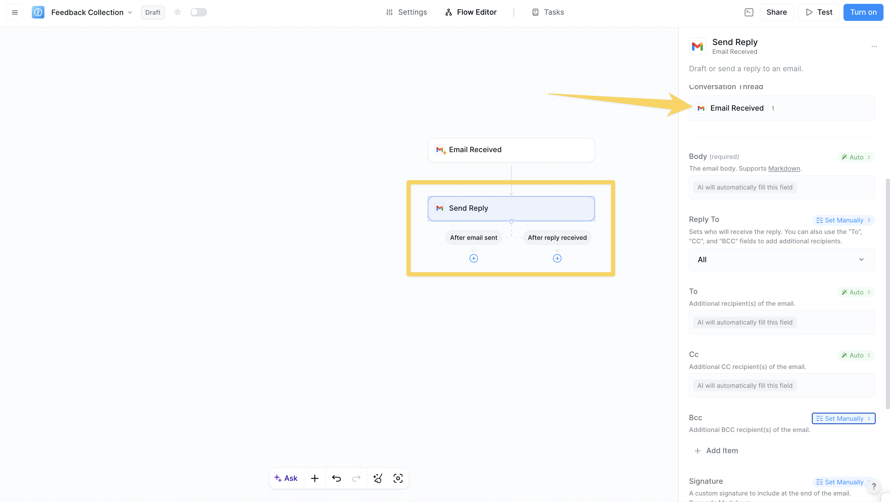 Linked actions workflow example