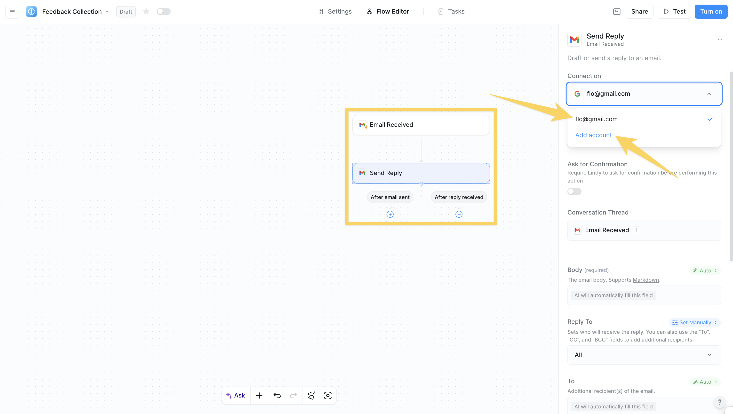 Account selection interface