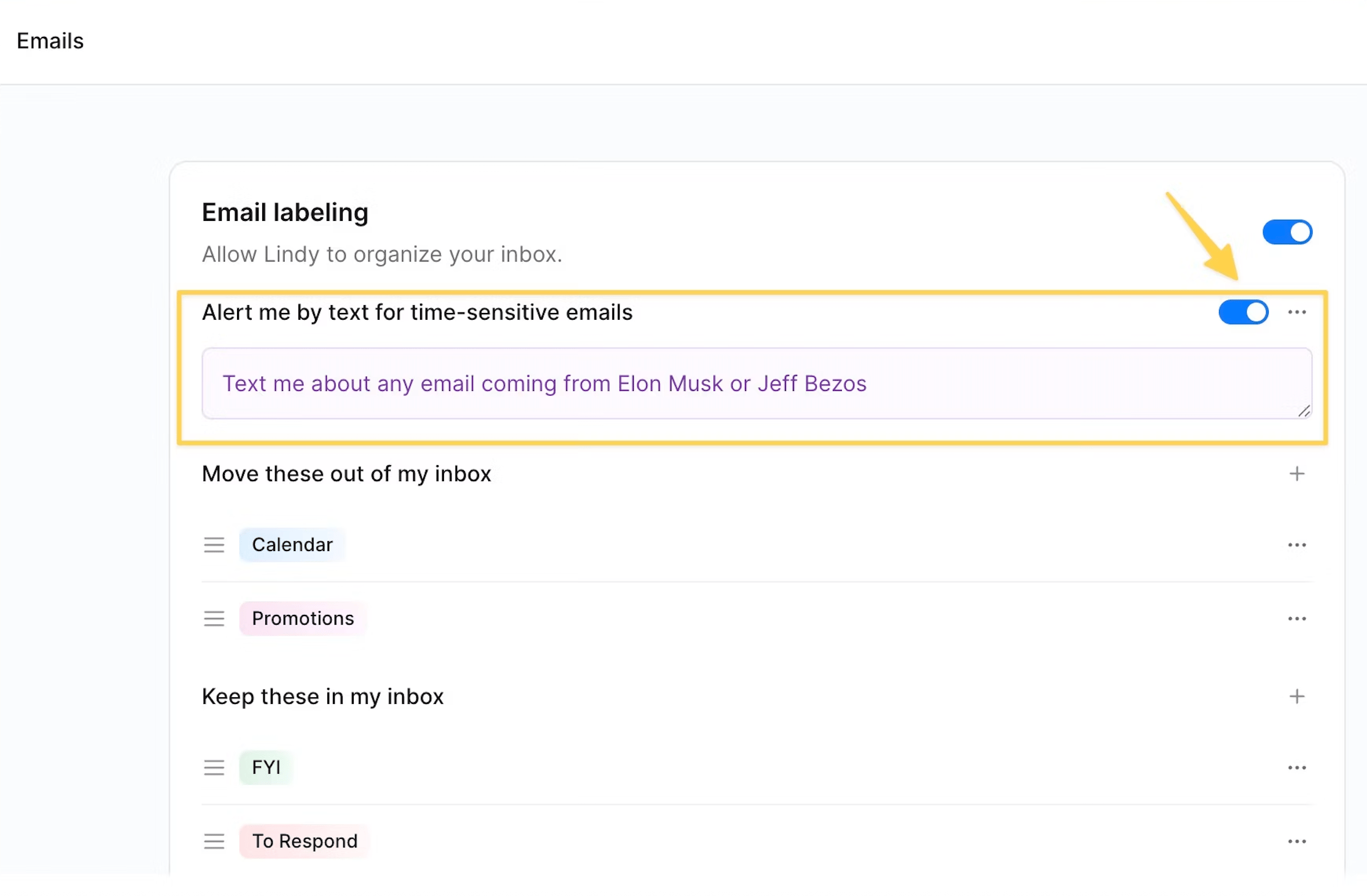 Urgent email alert settings